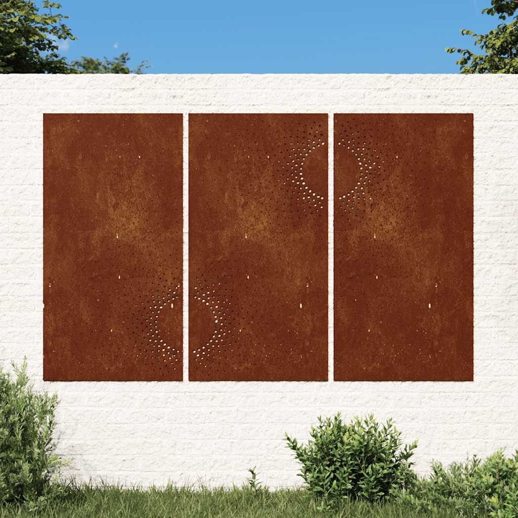 VidaXL décoration murale jardin 3 pcs soleil design 105x55 cm acier corten