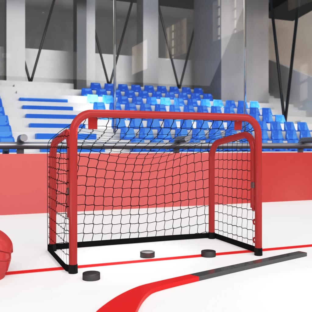 VidaXL But de hockey avec filet 68x32x47 cm acier et polyester rouge et noir