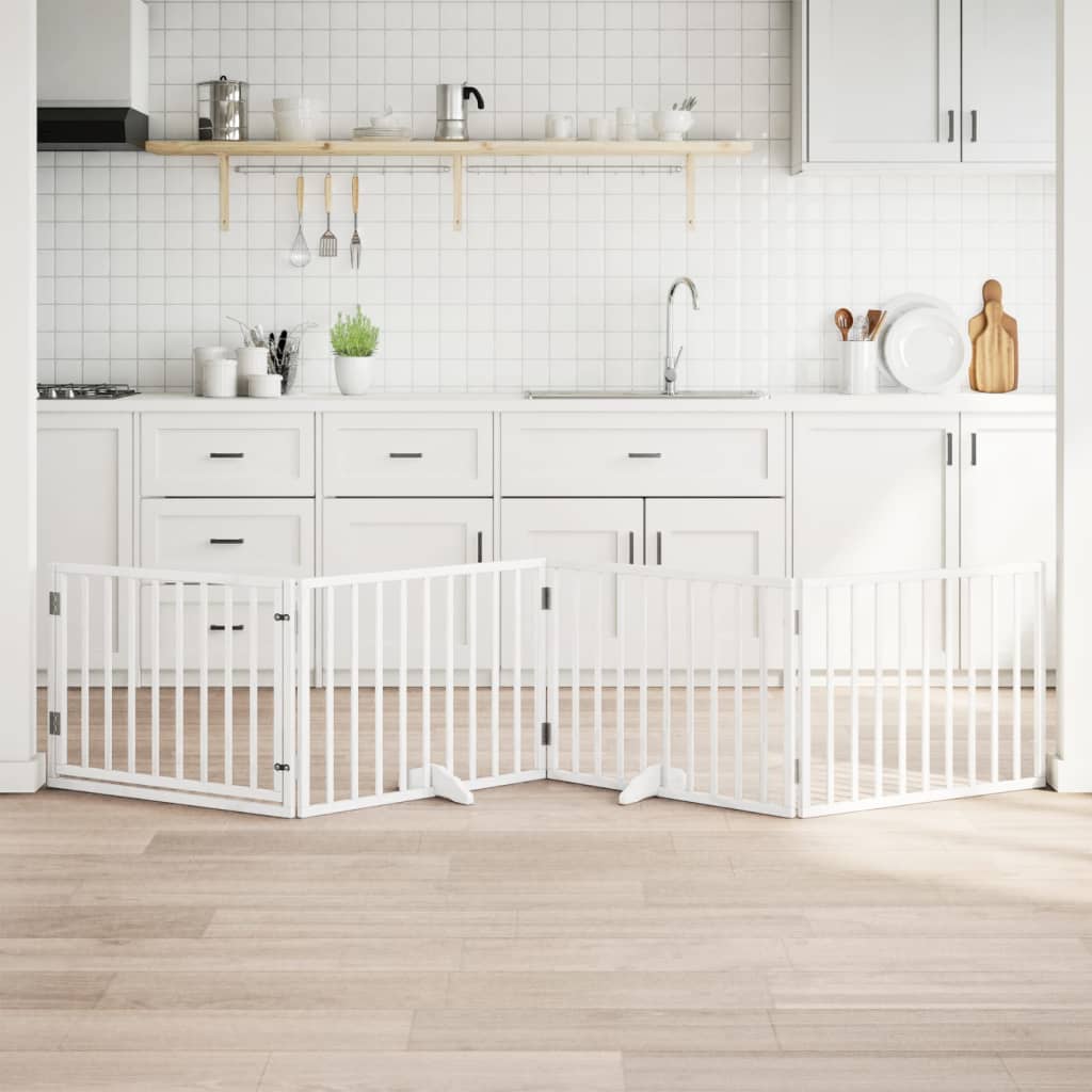 VidaXL Barrière pour chien pliable avec porte 4 panneaux 320 cm bois de peuplier blanc