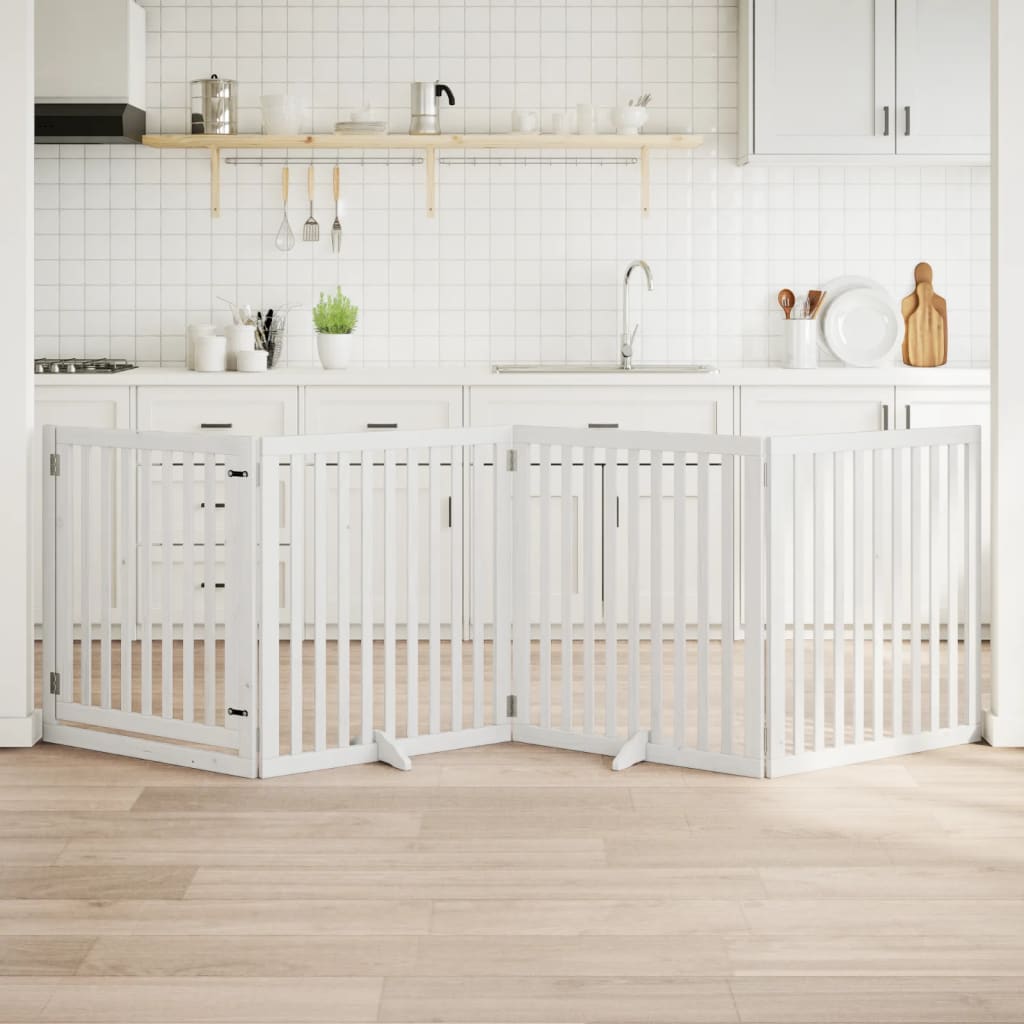 Vidaxx barrière pour chien pliable avec porte 4 panneaux 320 cm bois de peuplier blanc