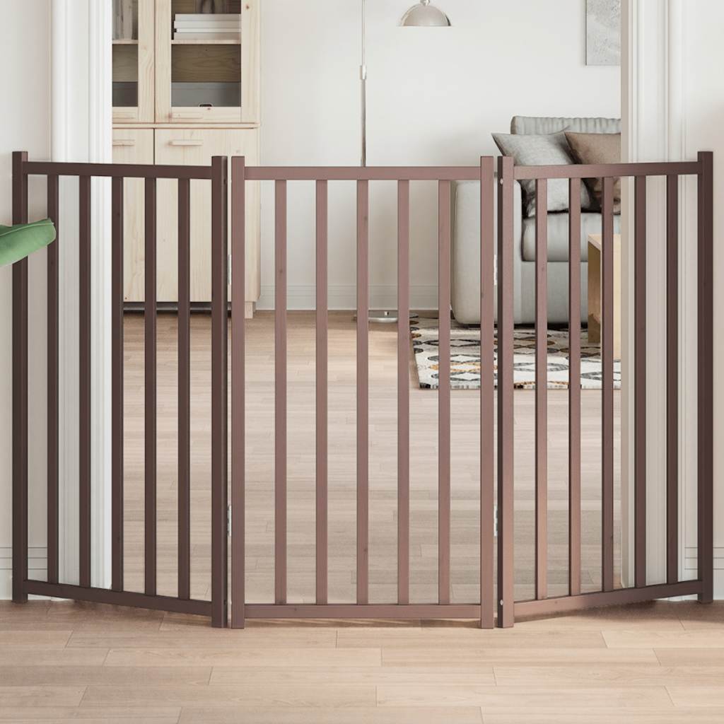 Vidaxl barrière pour chien pliable 3 panneaux 150cm pin massif chêne marron