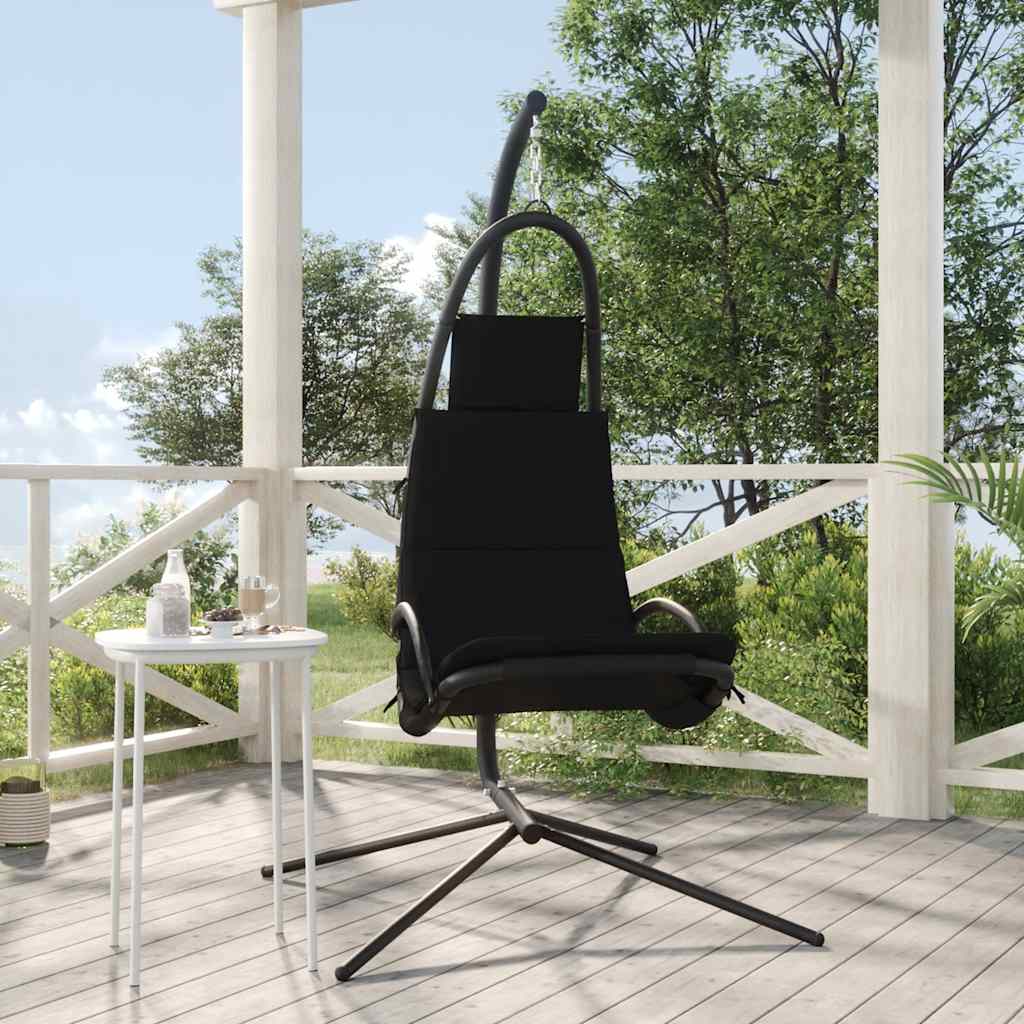 Chaise à bascule VidaXL avec coussin en tissu oxford et acier noir