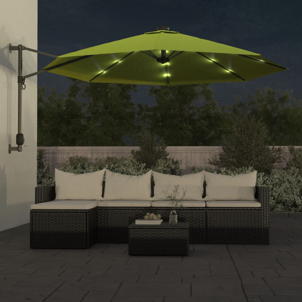 VidaXL parasol mural avec LED 290 cm vert pomme