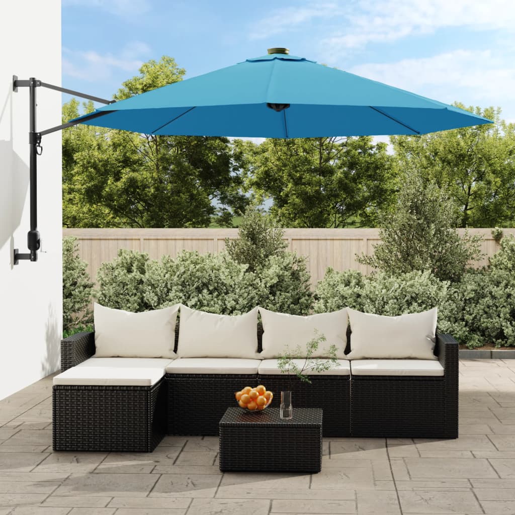 VidaXL parasol mural avec LED 290 cm bleu mer