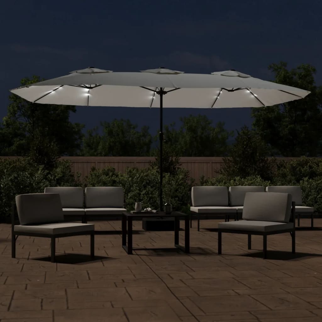 Vidaxx parasol double toit avec LED 449x245 cm blanc sable
