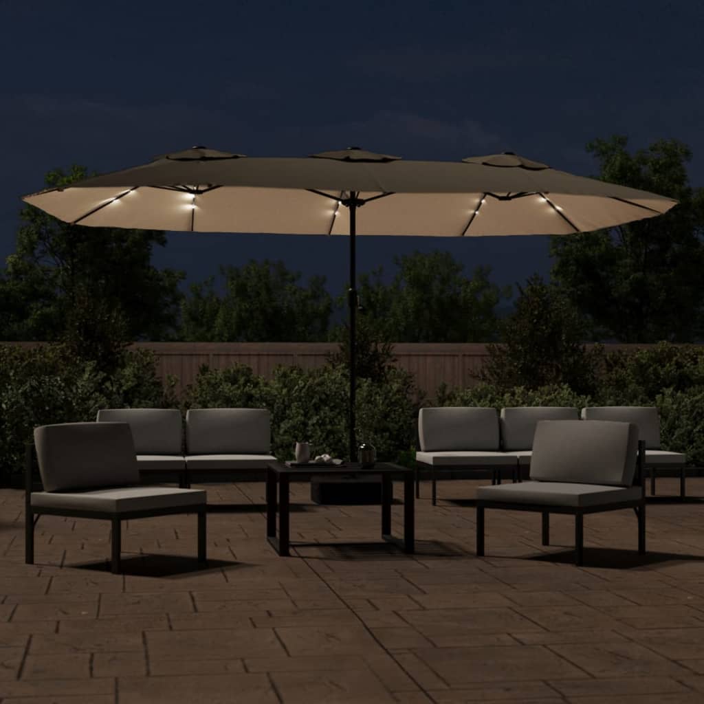 Vidaxx parasol double toit avec LED 449x245 cm taupe