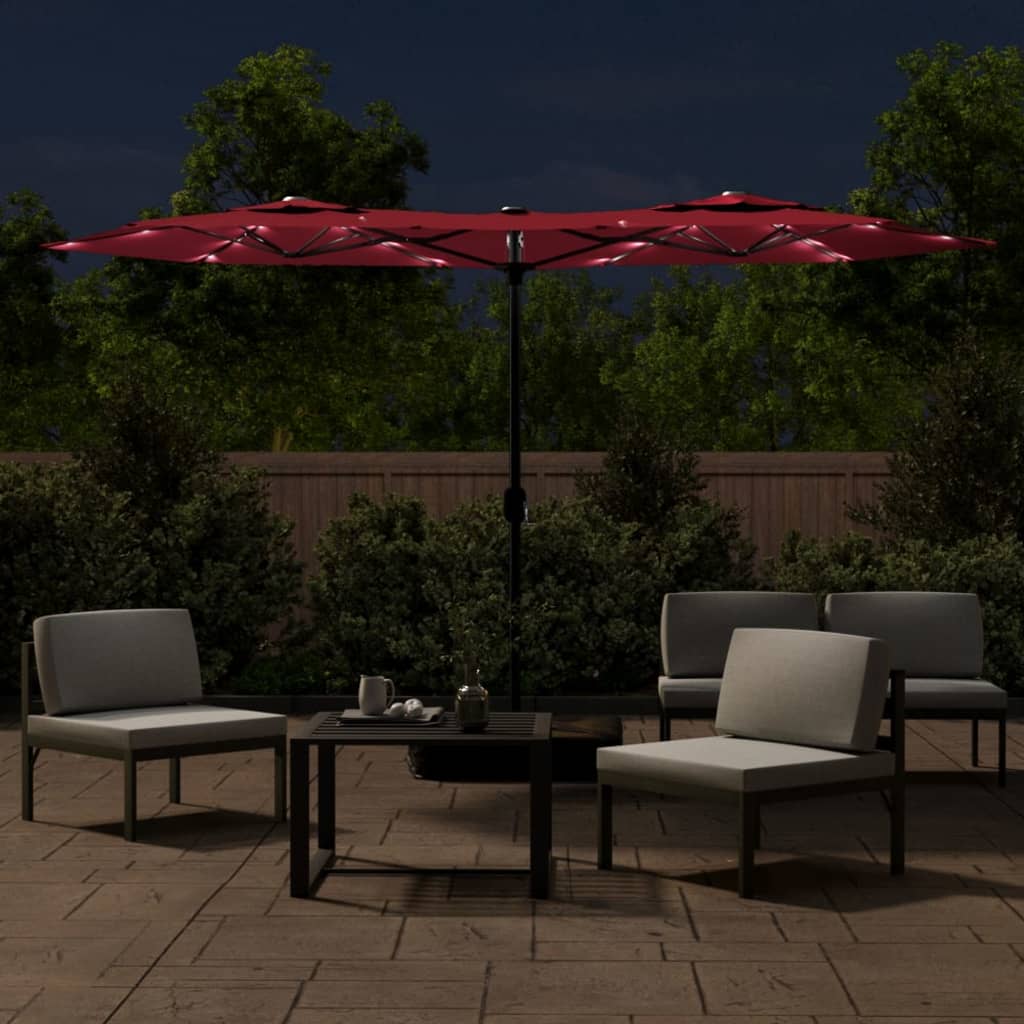 Vidaxx parasol double toit avec LED 316x240 cm bordeaux