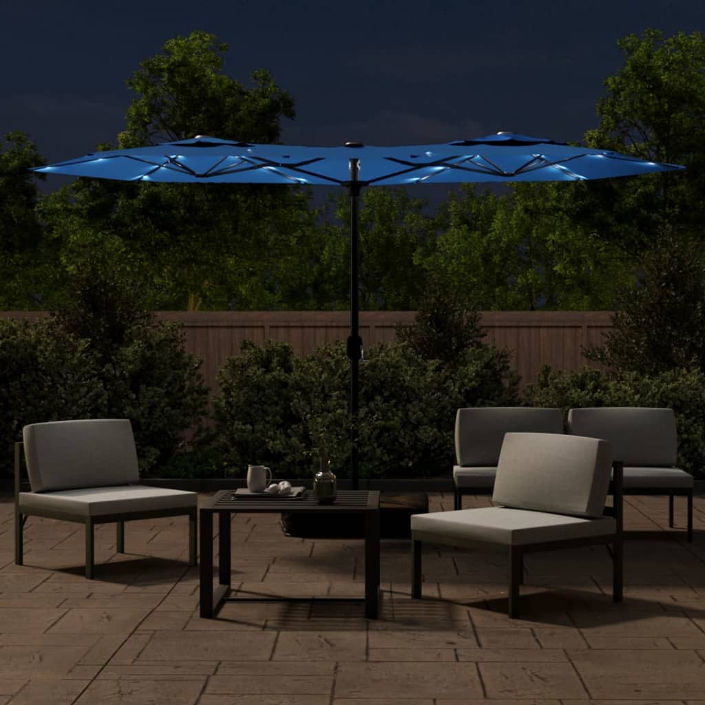 Vidaxx parasol double toit avec LED 316x240 cm bleu azur