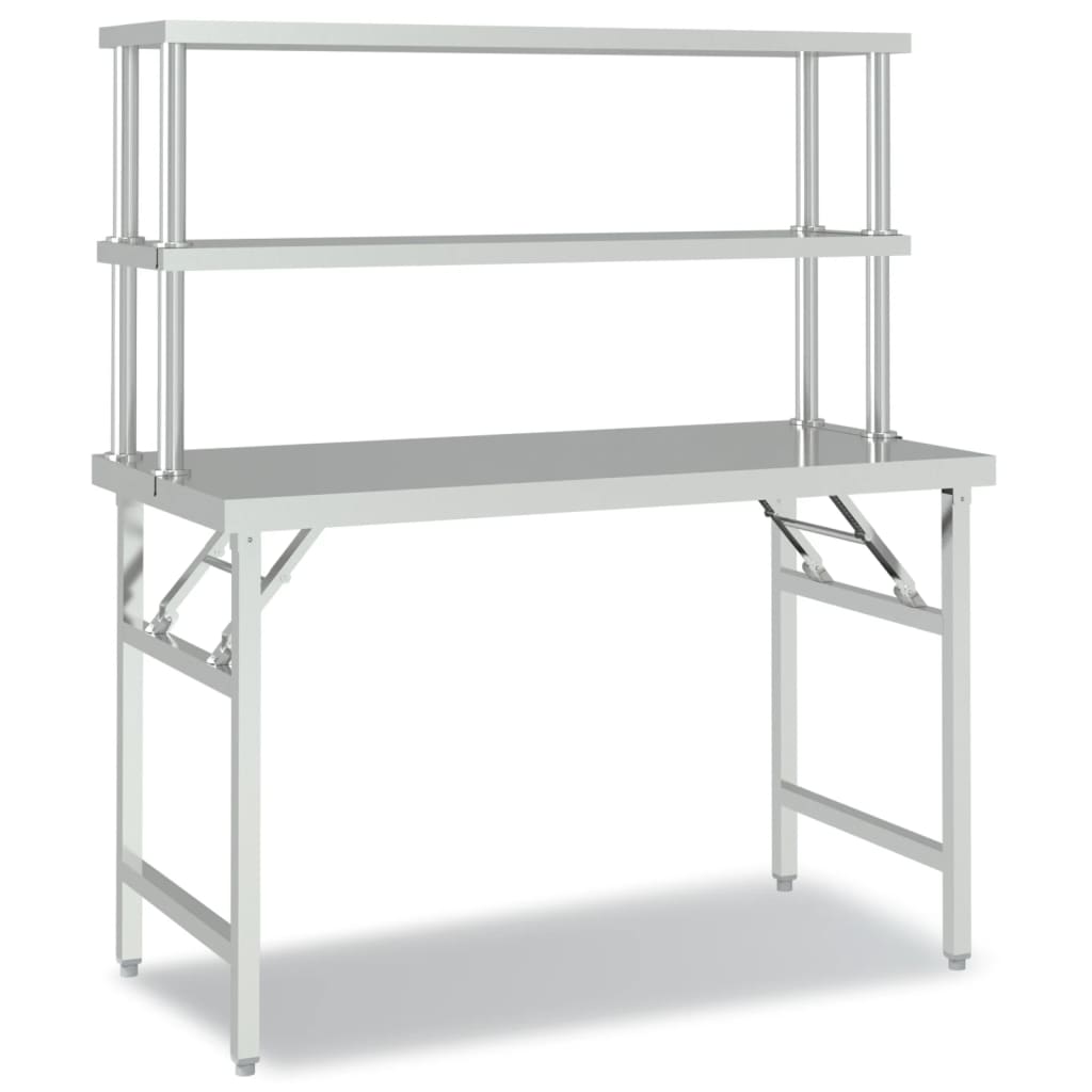 VidaXL Table de travail de cuisine avec étagère supérieure 120x60x145 cm acier inoxydable
