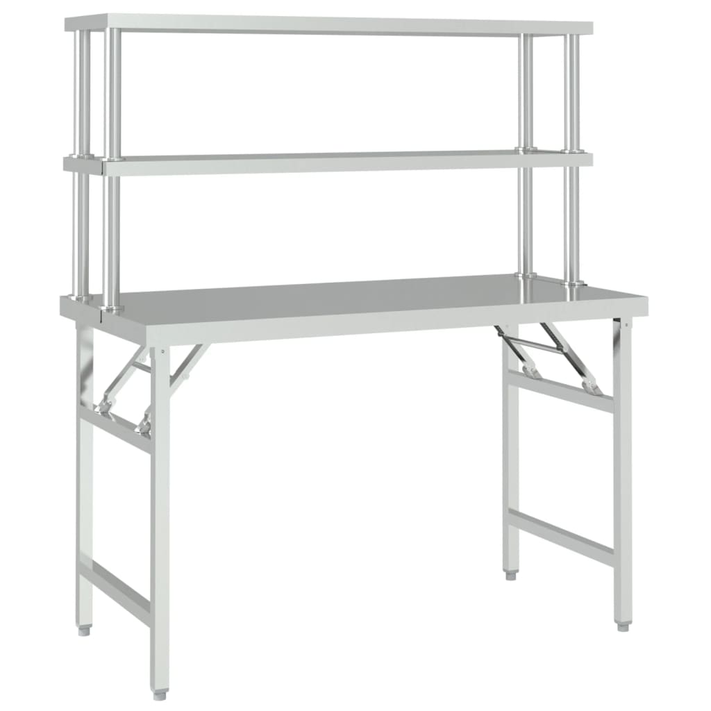 VidaXL Table de travail de cuisine avec étagère supérieure 120x60x145 cm acier inoxydable