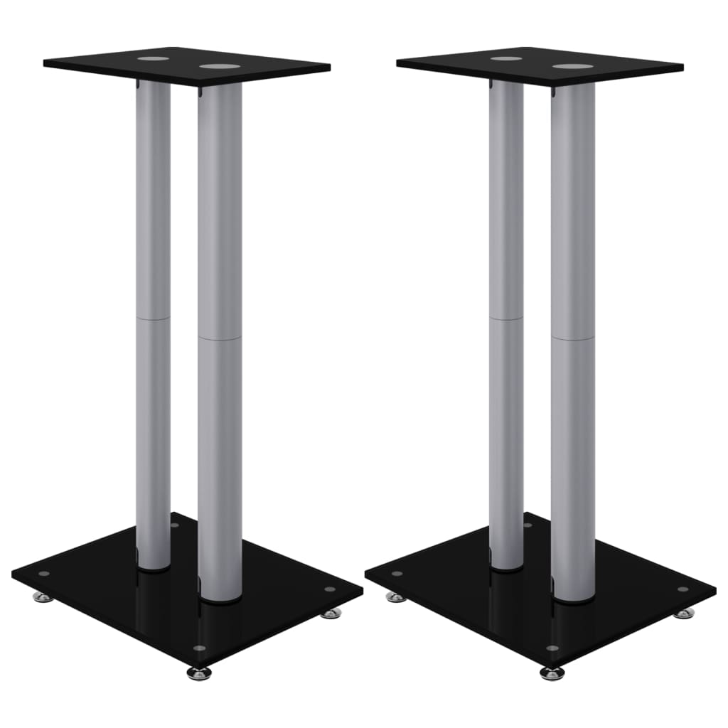 Vidaxl supports d'enceintes 2 pcs 2 piliers verre trempé noir argent