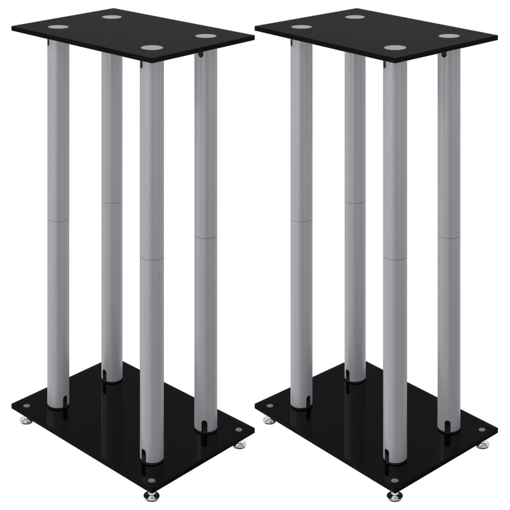 Vidaxl supports d'enceintes 2 pcs 4 piliers verre trempé noir argent