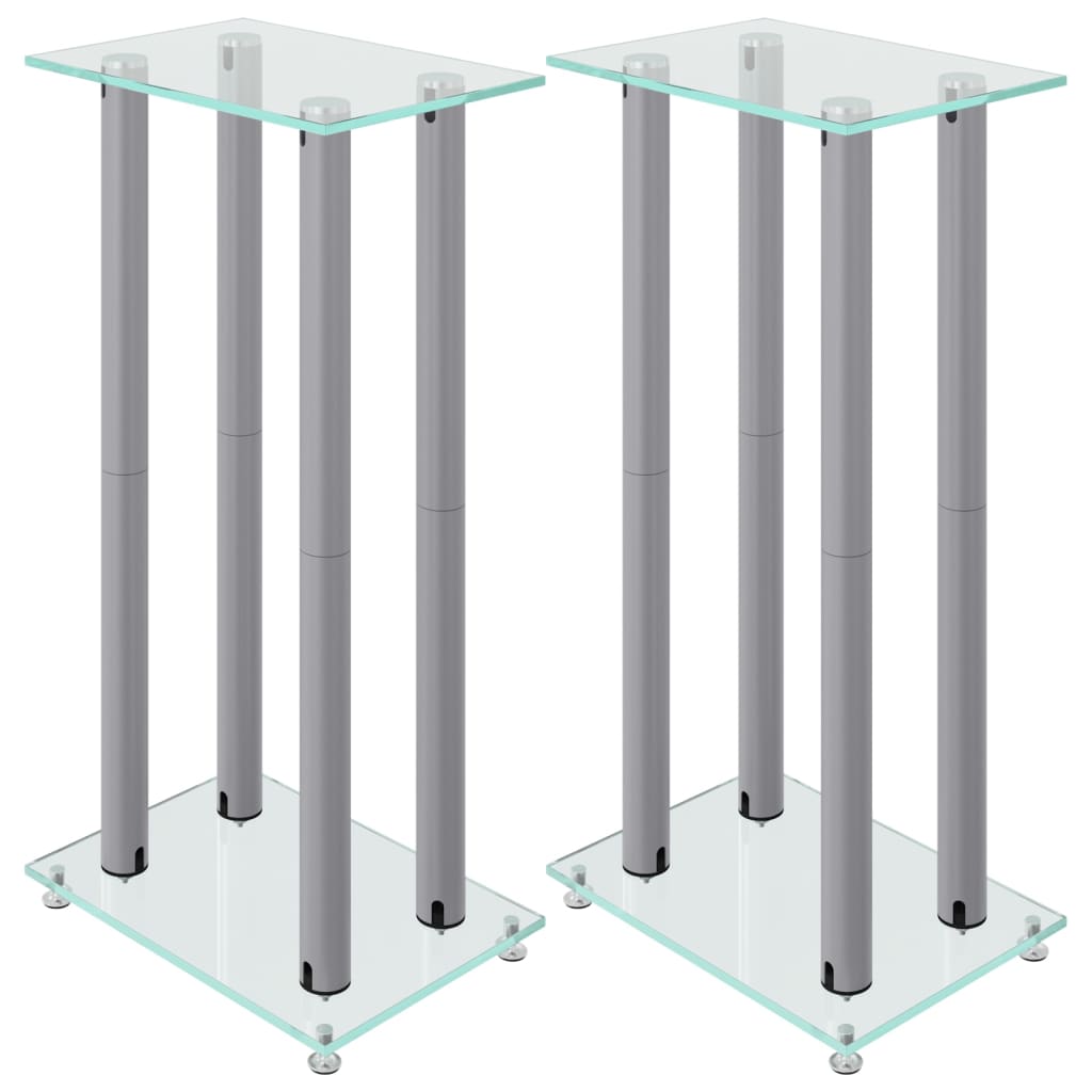 Vidaxl supports d'enceintes 2 pcs 4 piliers verre trempé couleur argent