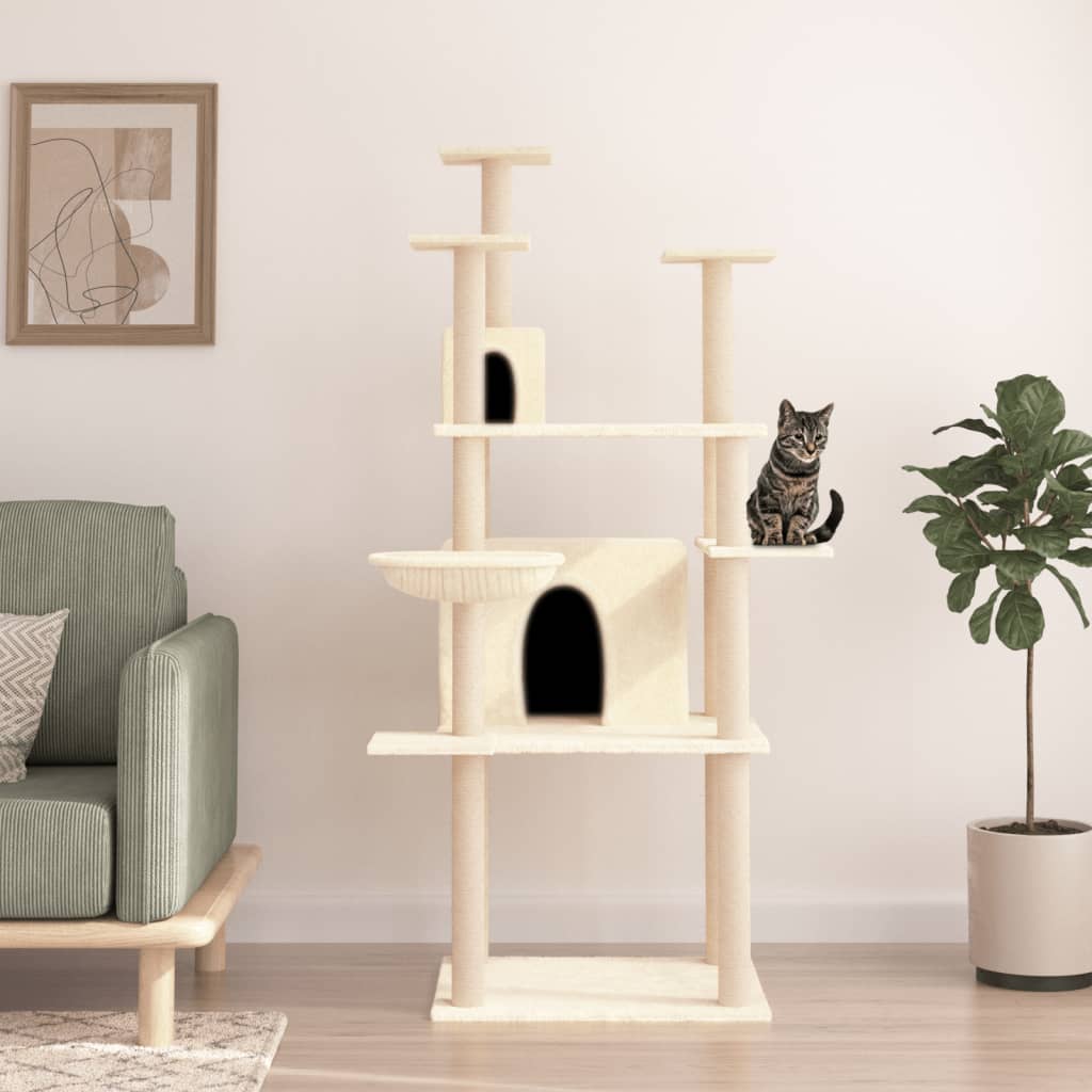 Vidaxl meuble pour chat avec griffoirs en sisal 166 cm couleur crème