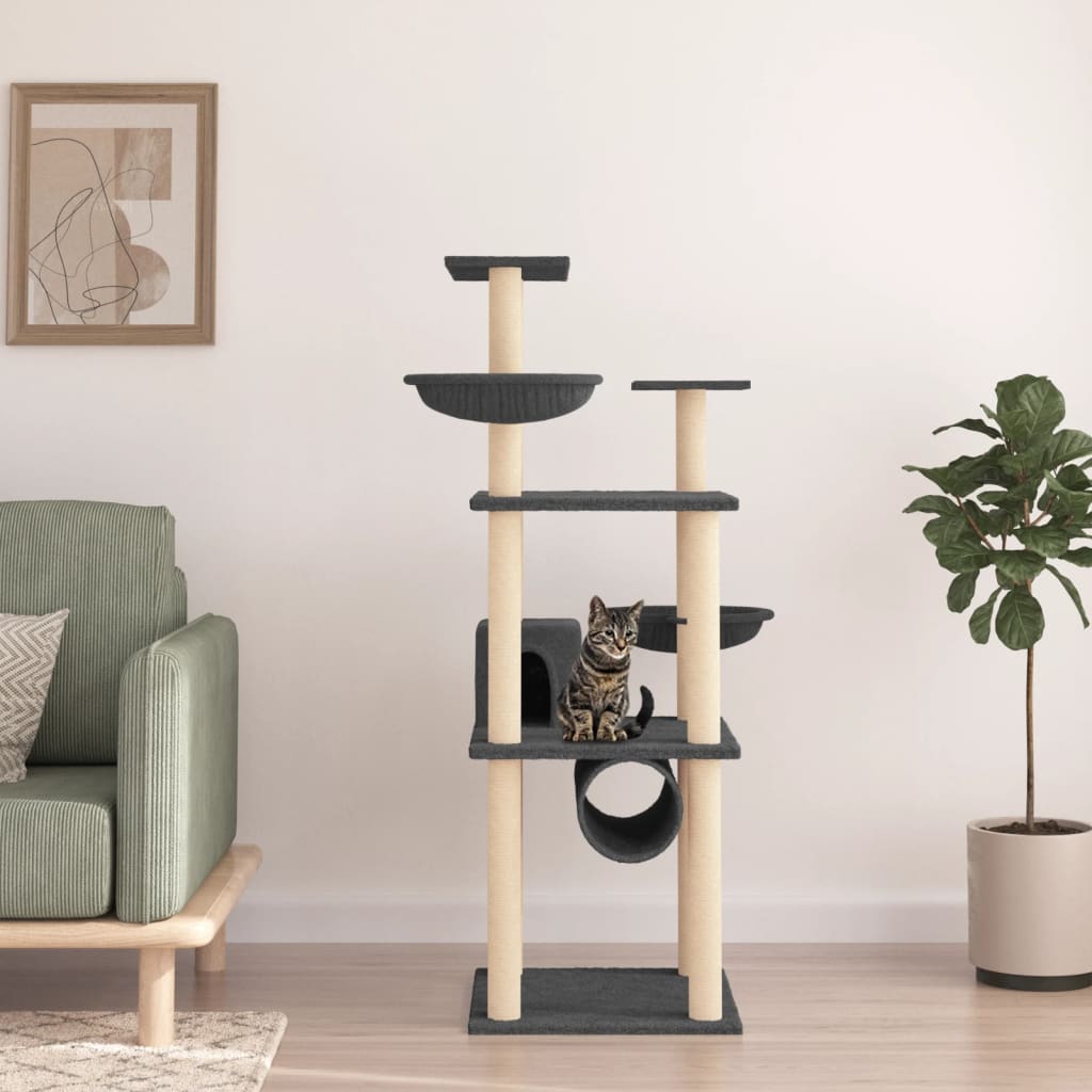 VidaXL Meuble pour chat avec griffoirs en sisal 141 cm gris foncé