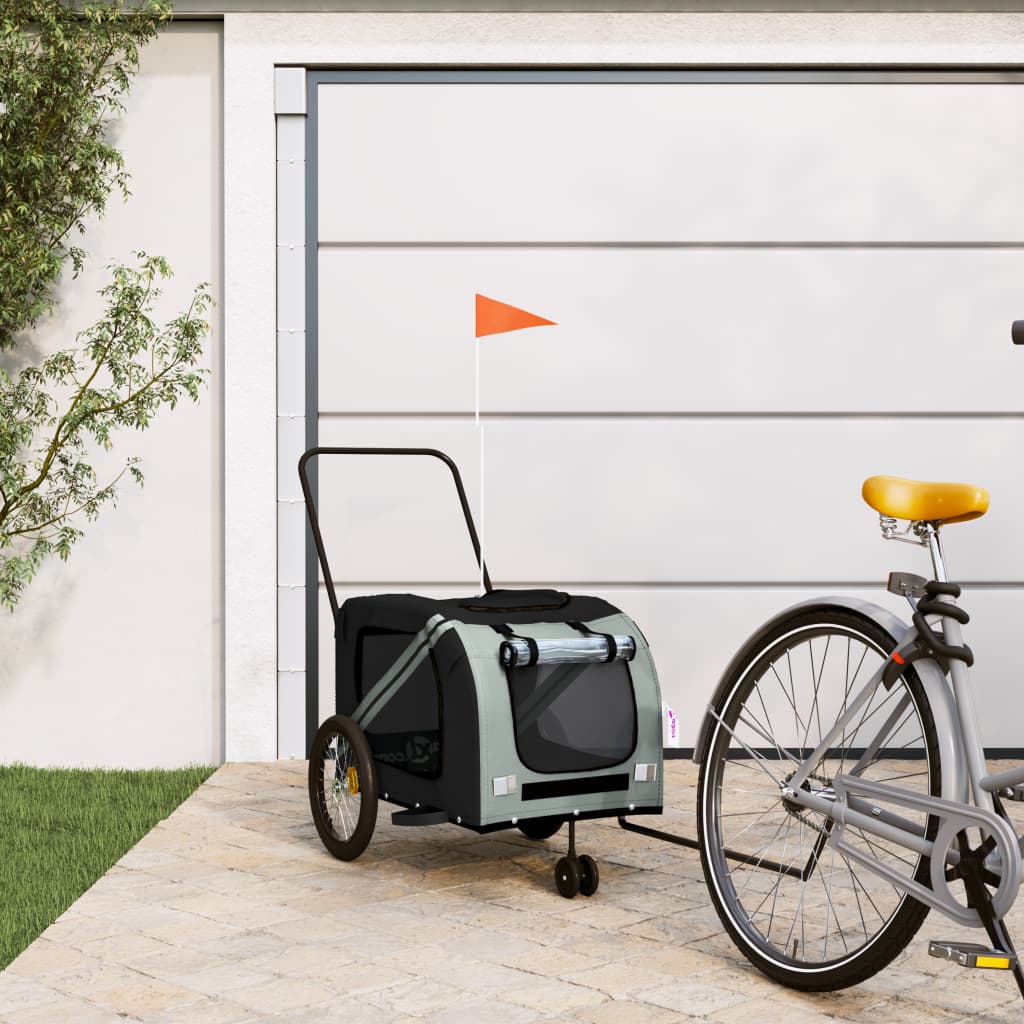 VidaXL remorque vélo pour chien tissu oxford et gris fer et noir