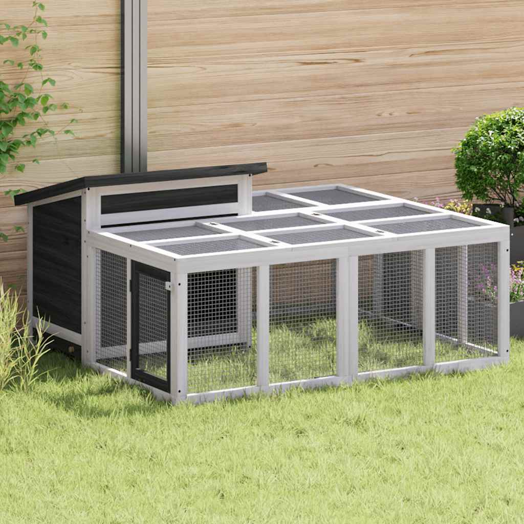 VidaXL Clapier à lapin 144x123x67,5 cm bois de pin massif gris