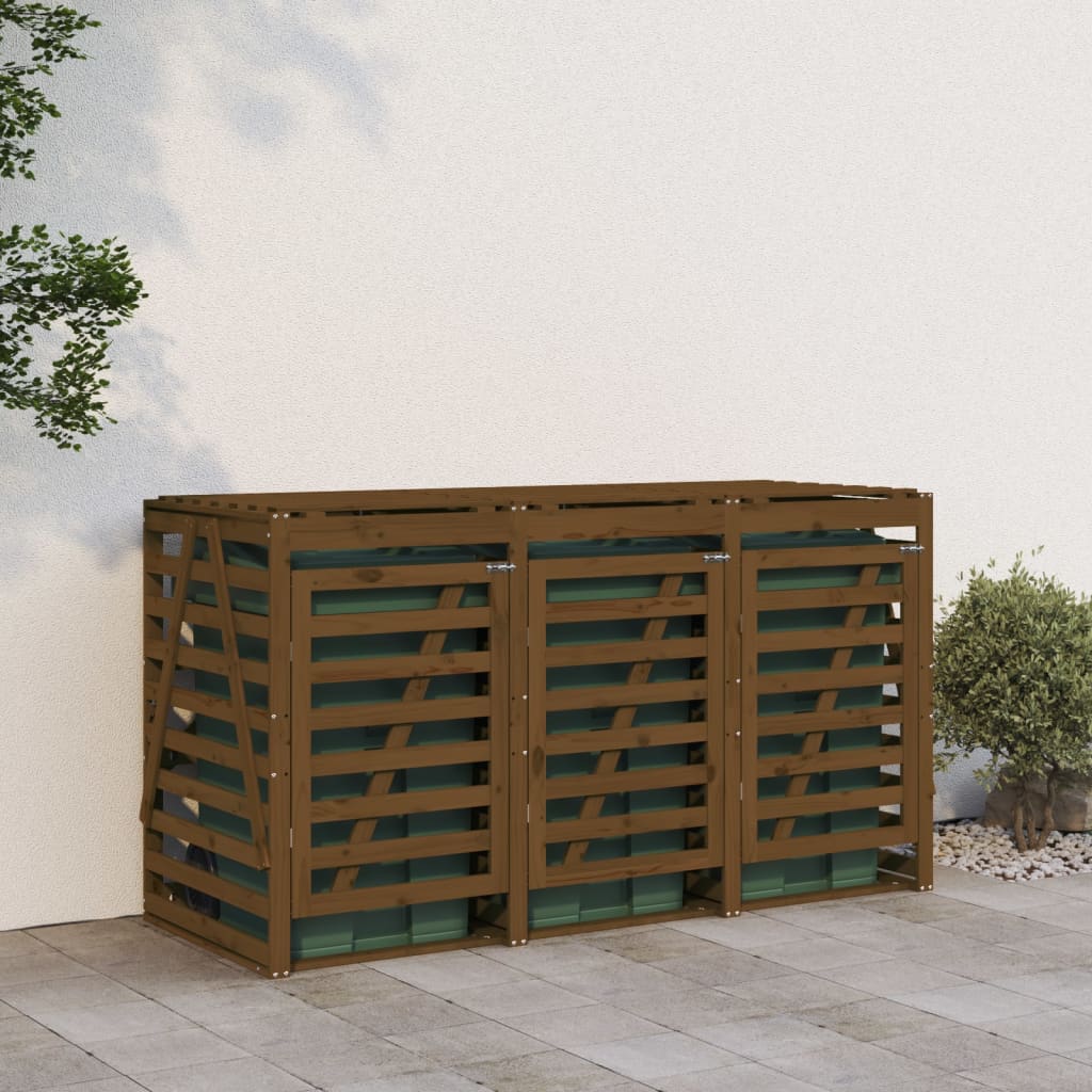 VidaXL Conteneur de rangement triple en bois de pin massif marron miel