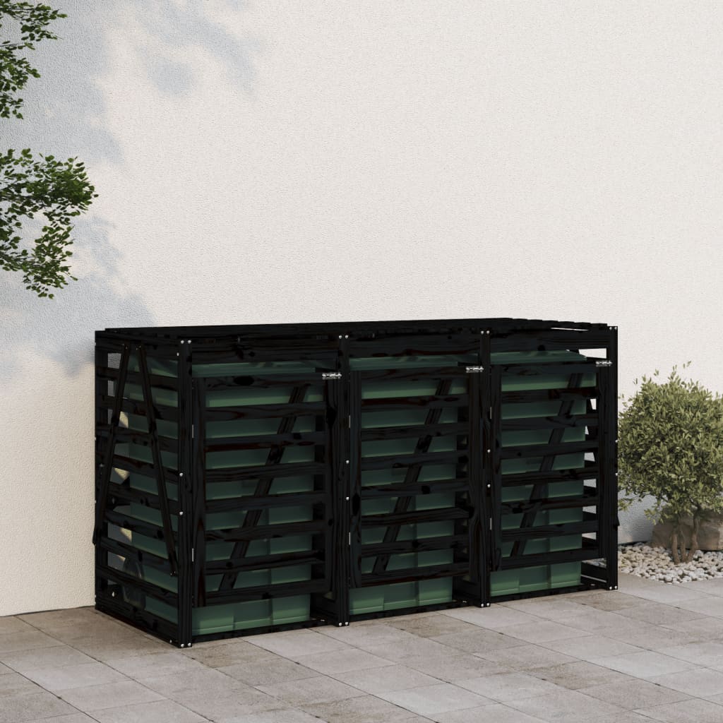 VidaXL Conteneur de rangement triple bois de pin massif noir
