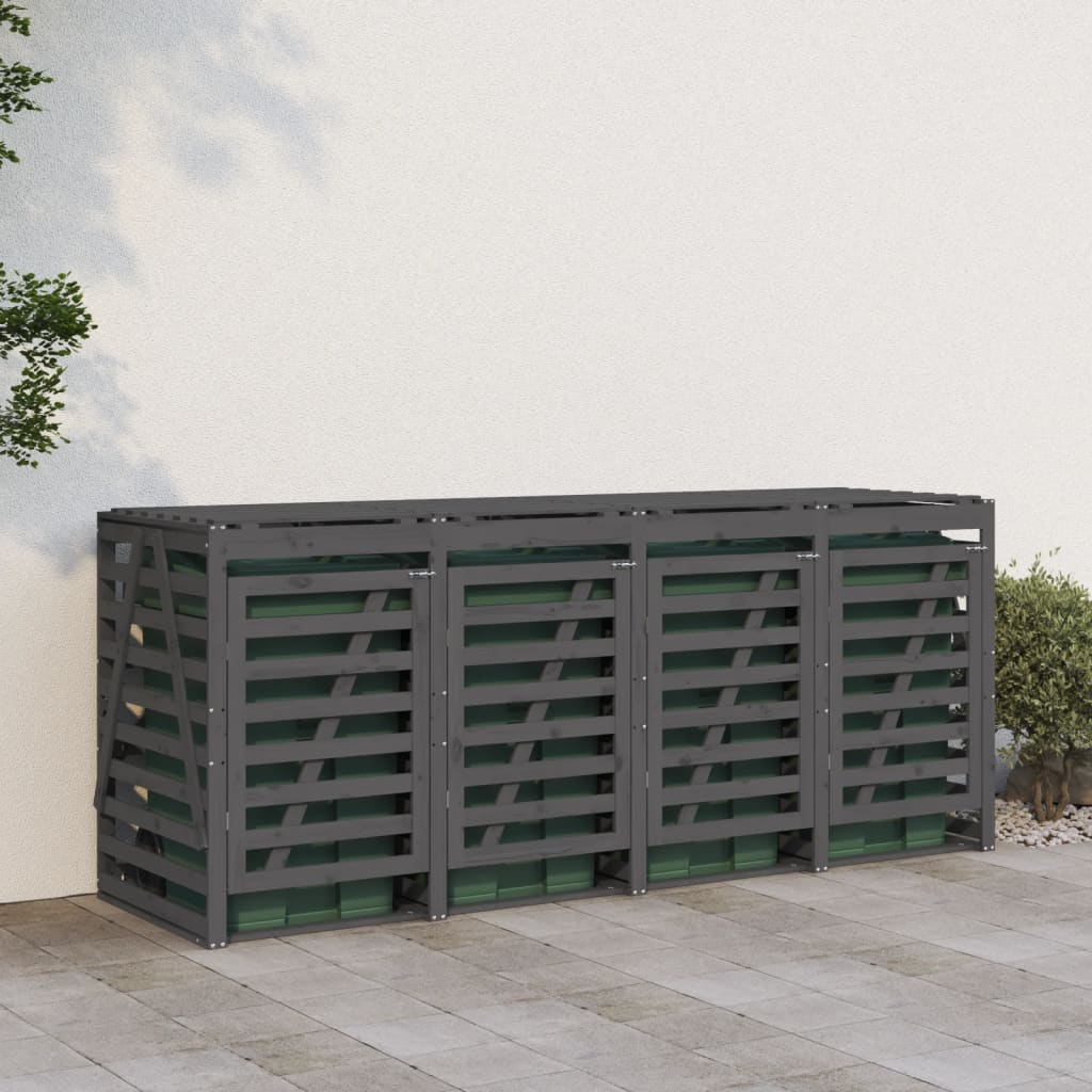 VidaXL Conteneur de rangement quadruple en bois de pin massif gris