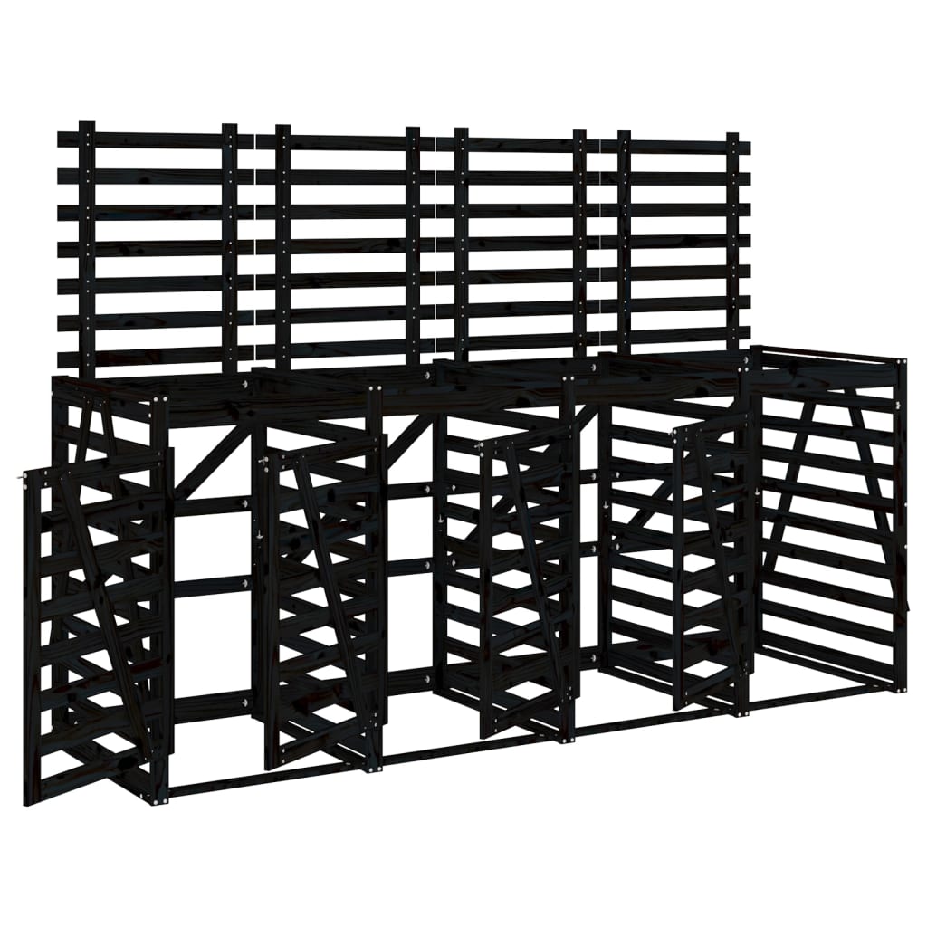 VidaXL Conteneur de rangement quadruple en bois de pin massif noir
