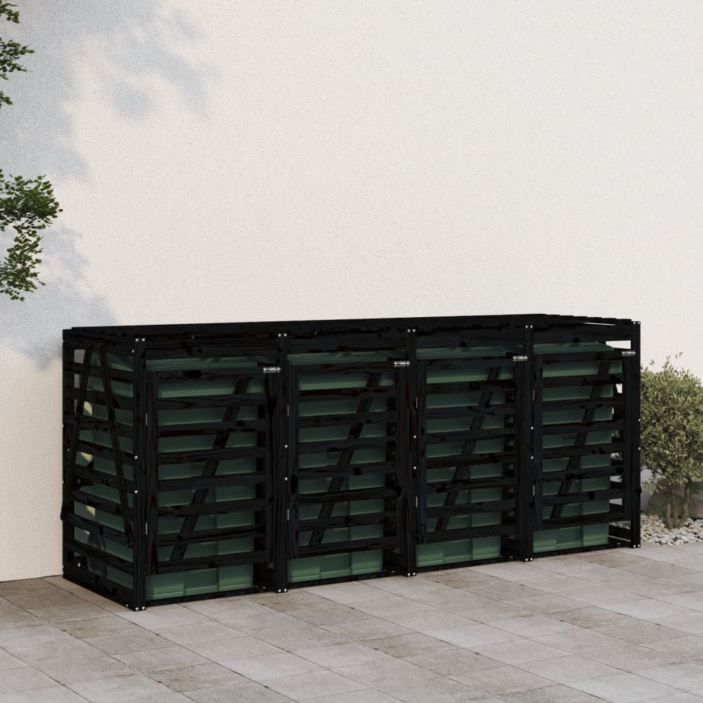VidaXL Conteneur de rangement quadruple en bois de pin massif noir