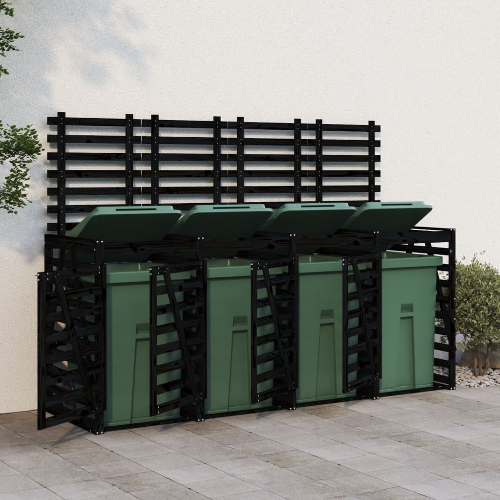 VidaXL Conteneur de rangement quadruple en bois de pin massif noir