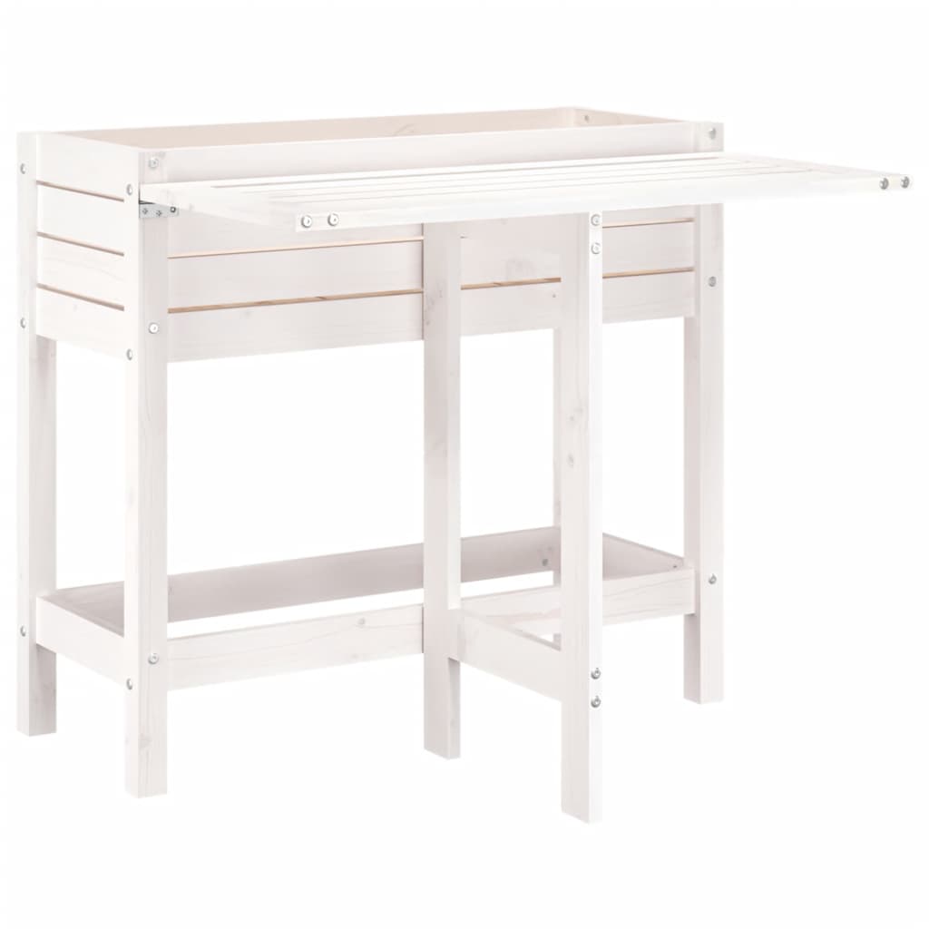 Vidaxx jardinière avec plateau pliant en bois de pin massif blanc