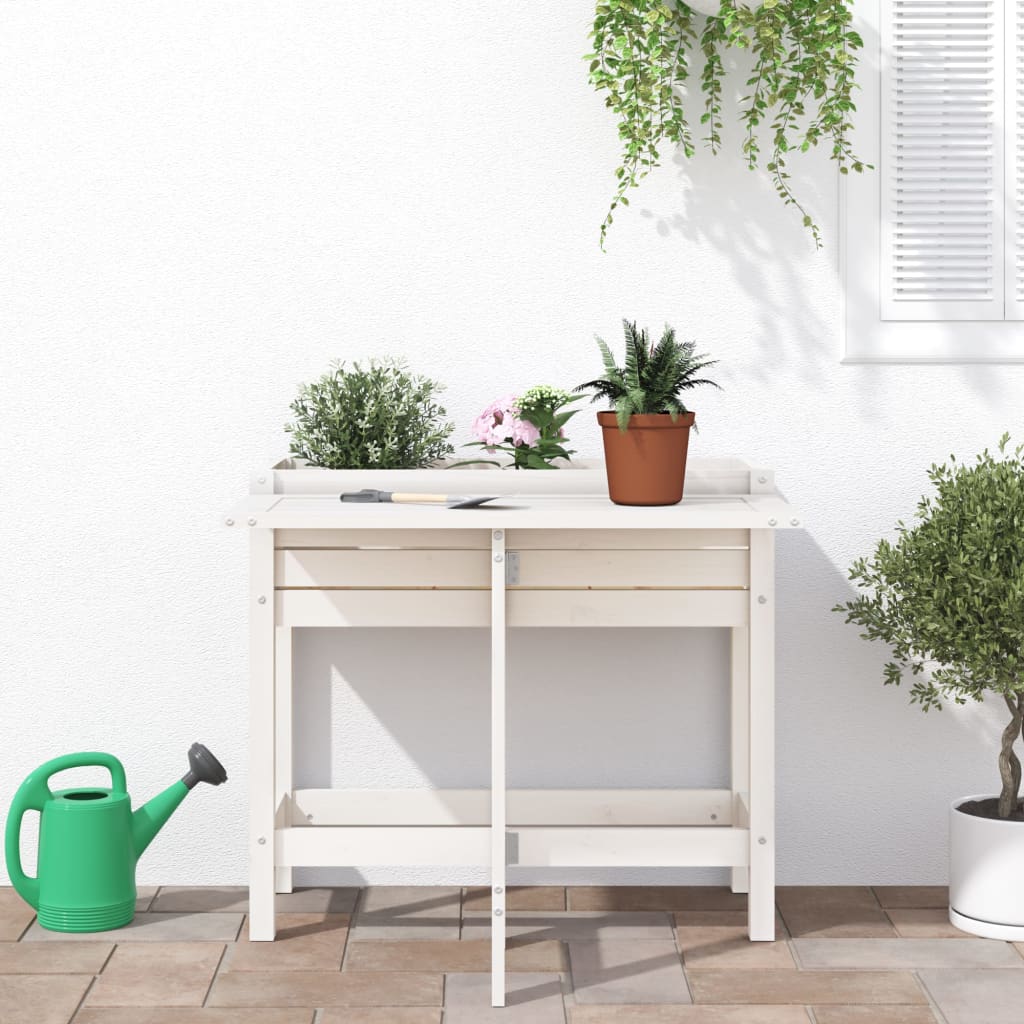 Vidaxx jardinière avec plateau pliant en bois de pin massif blanc