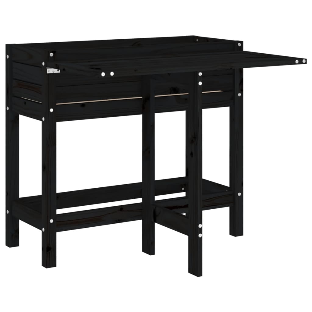 Vidaxx jardinière avec plateau pliant en bois de pin massif noir