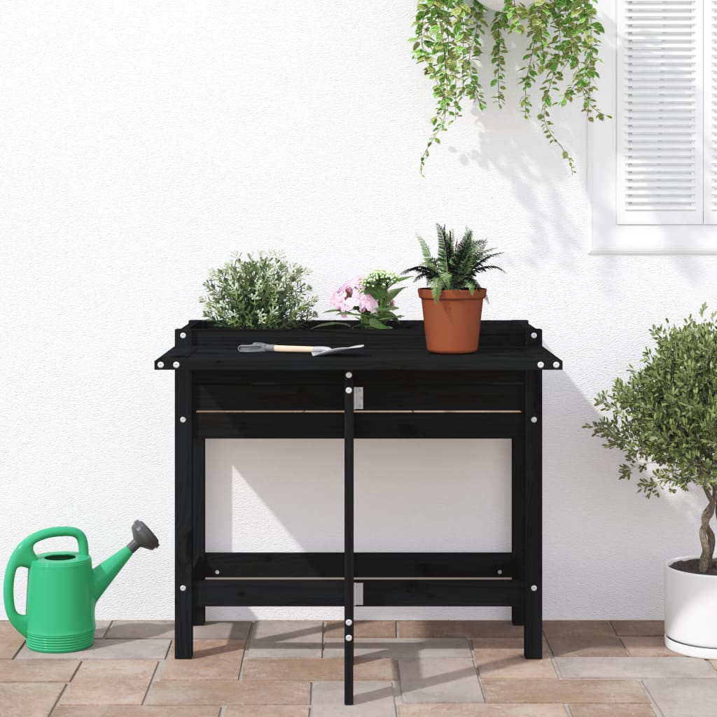 Vidaxx jardinière avec plateau pliant en bois de pin massif noir