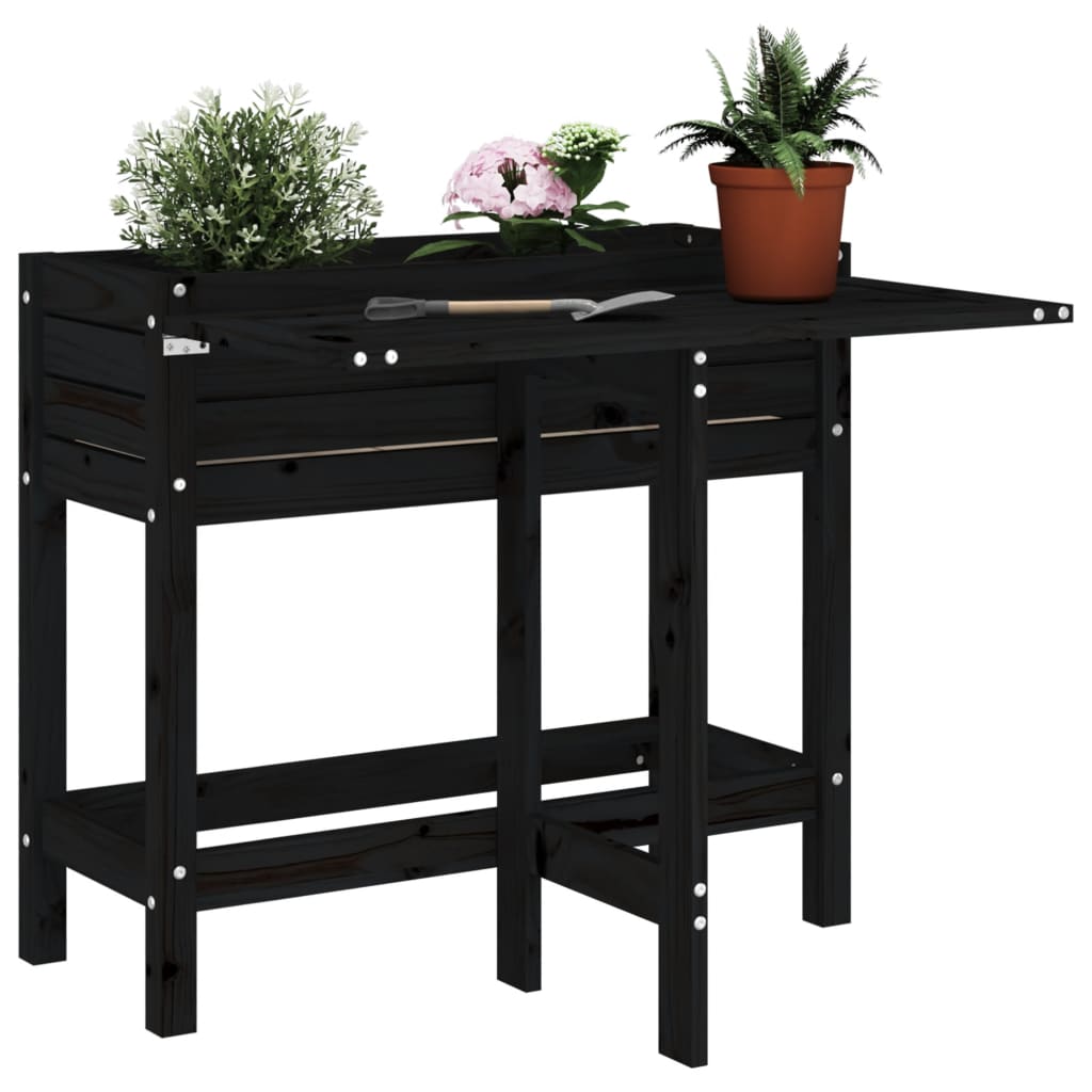 Vidaxx jardinière avec plateau pliant en bois de pin massif noir