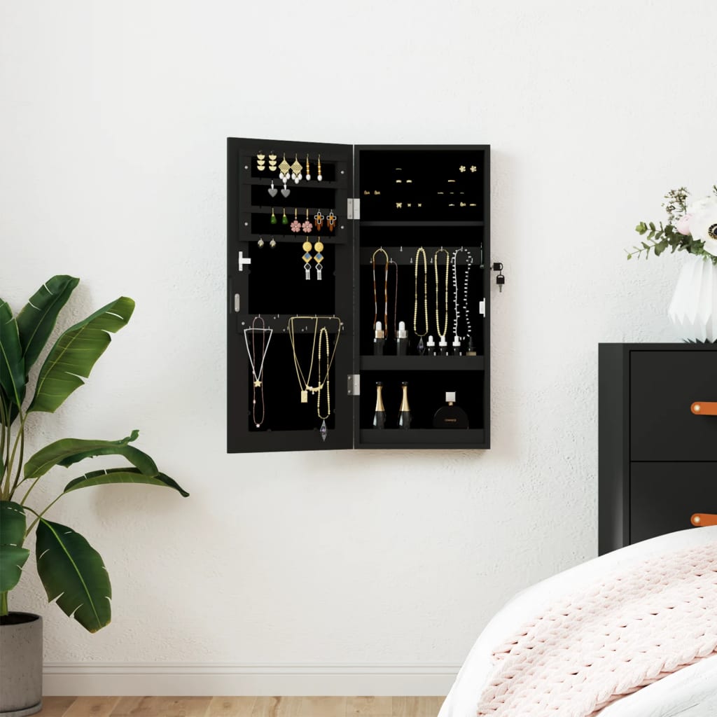 Vidaxx armoire à bijoux avec miroir mural 30x8,5x67 cm noir