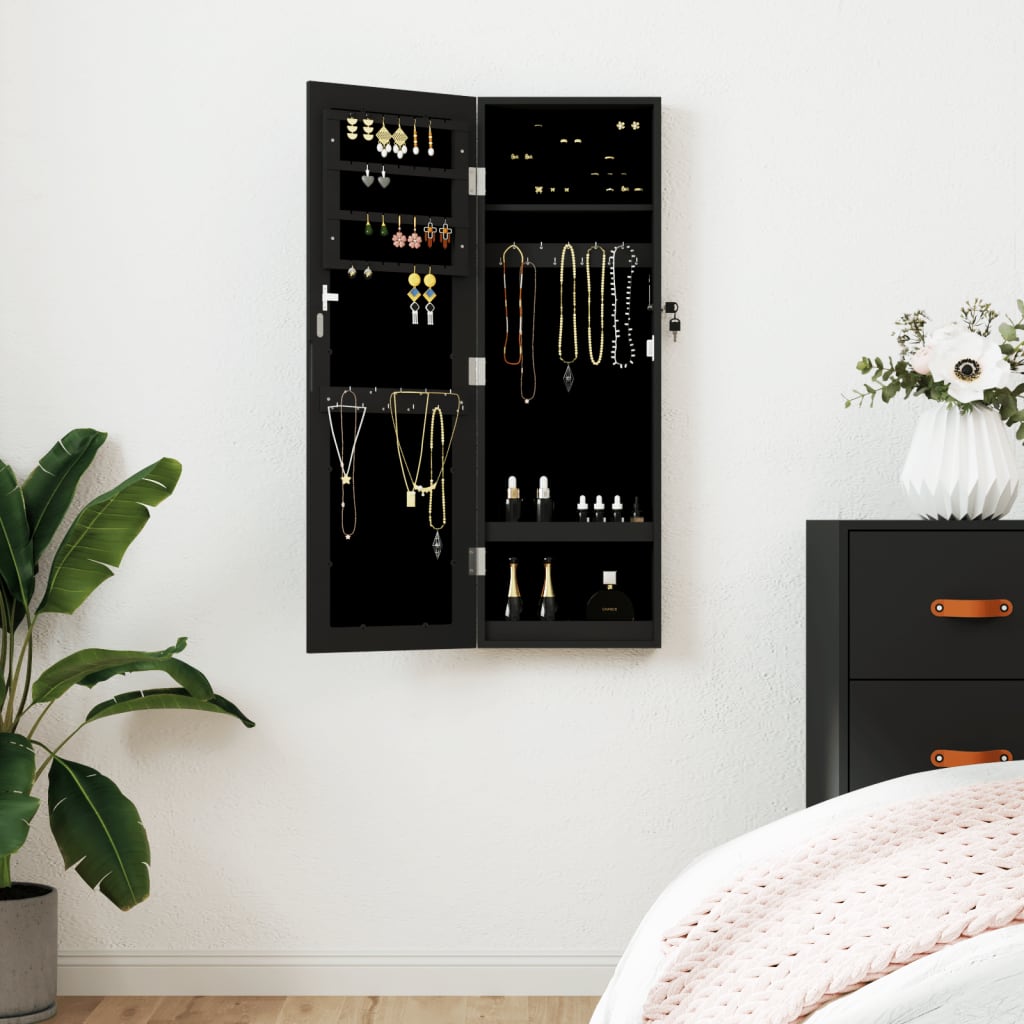 Vidaxx armoire à bijoux avec miroir mural 30x8,5x90 cm noir