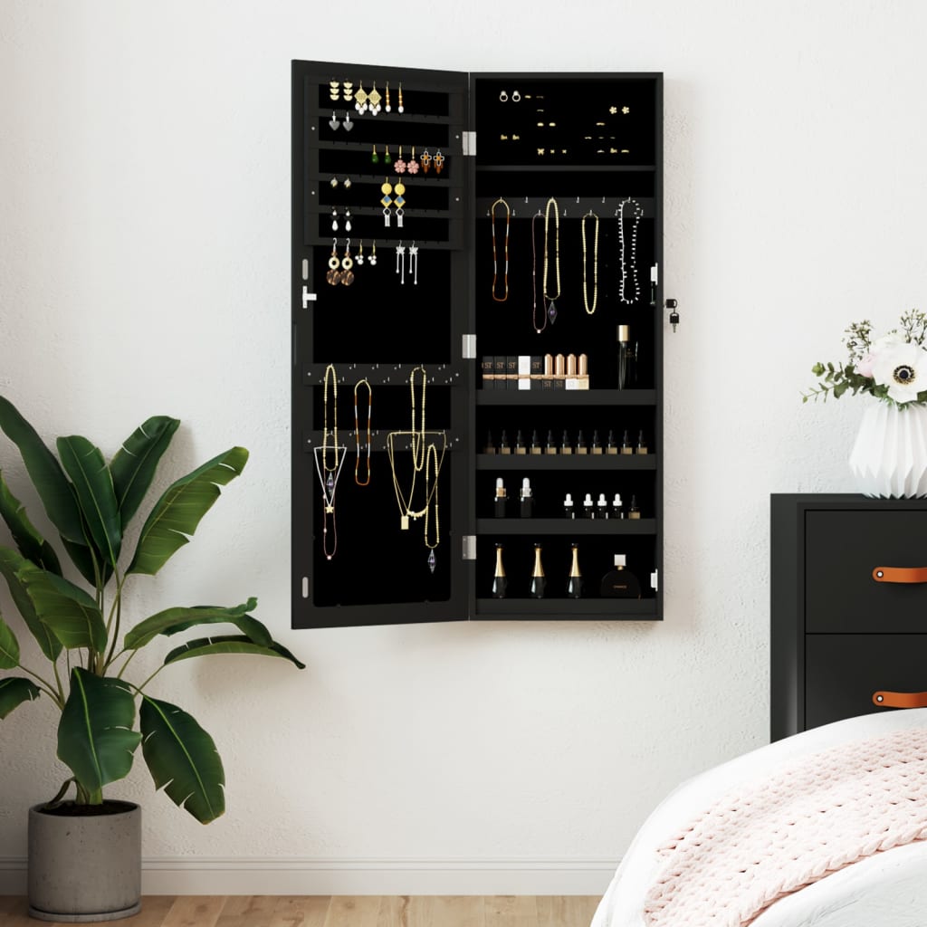 Vidaxx armoire à bijoux avec miroir mural 37,5x10x106 cm noir