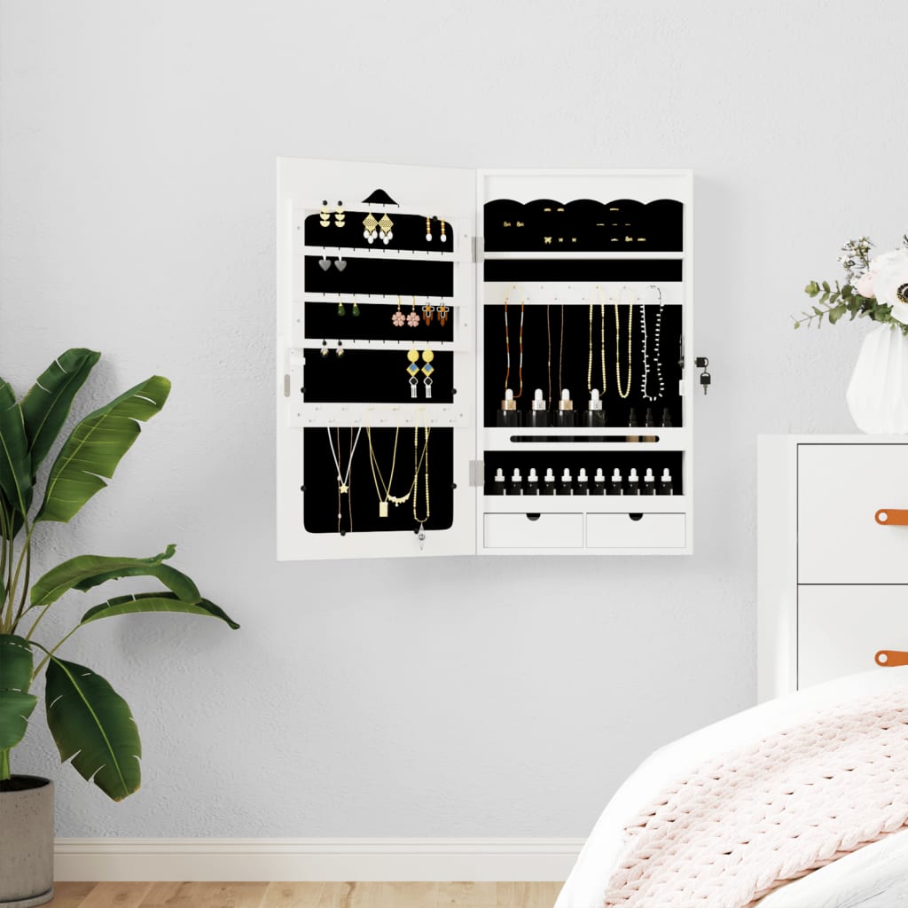 Vidaxx armoire à bijoux avec miroir mural 37,5x10x67 cm blanc