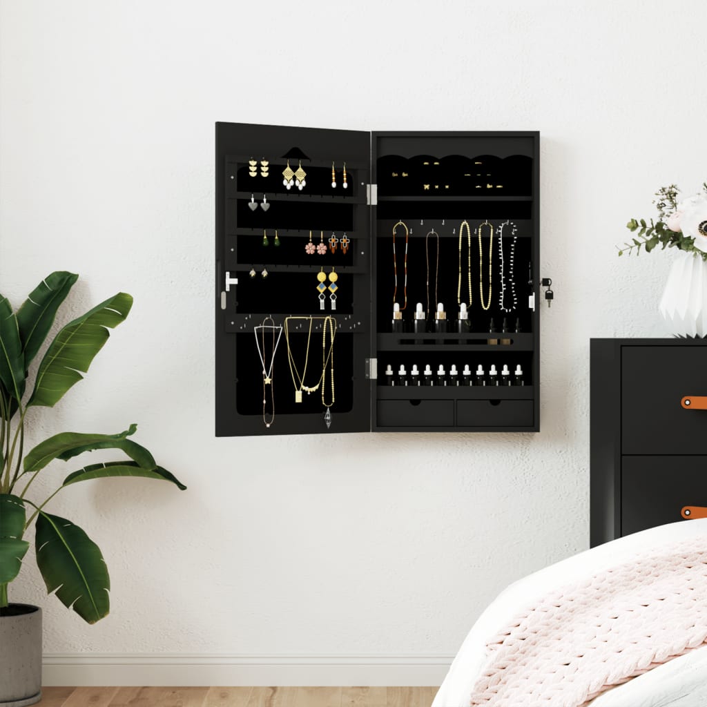 Vidaxx armoire à bijoux avec miroir mural 37,5x10x67 cm noir