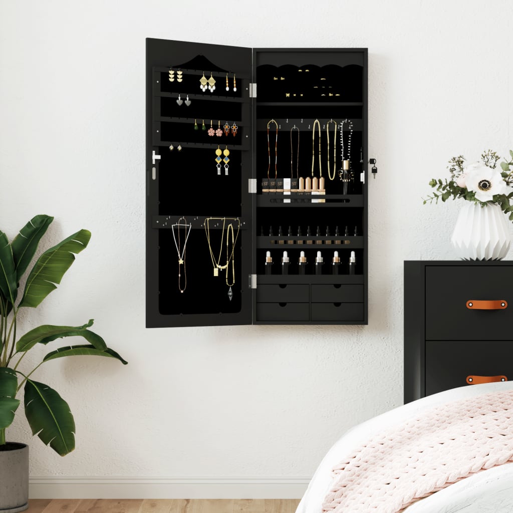 Vidaxx armoire à bijoux avec miroir mural 37,5x10x90 cm noir