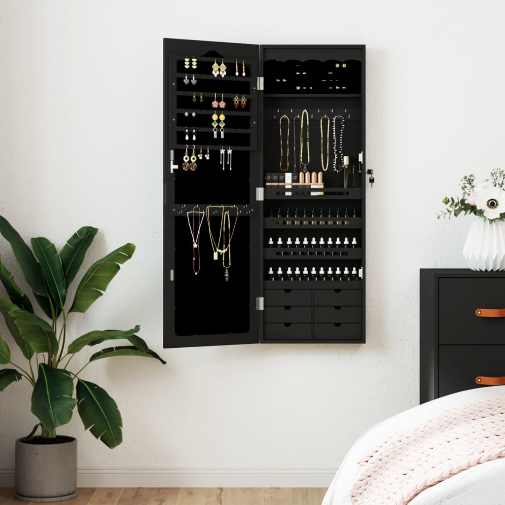Vidaxx armoire à bijoux avec miroir mural 37,5x10x106 cm noir