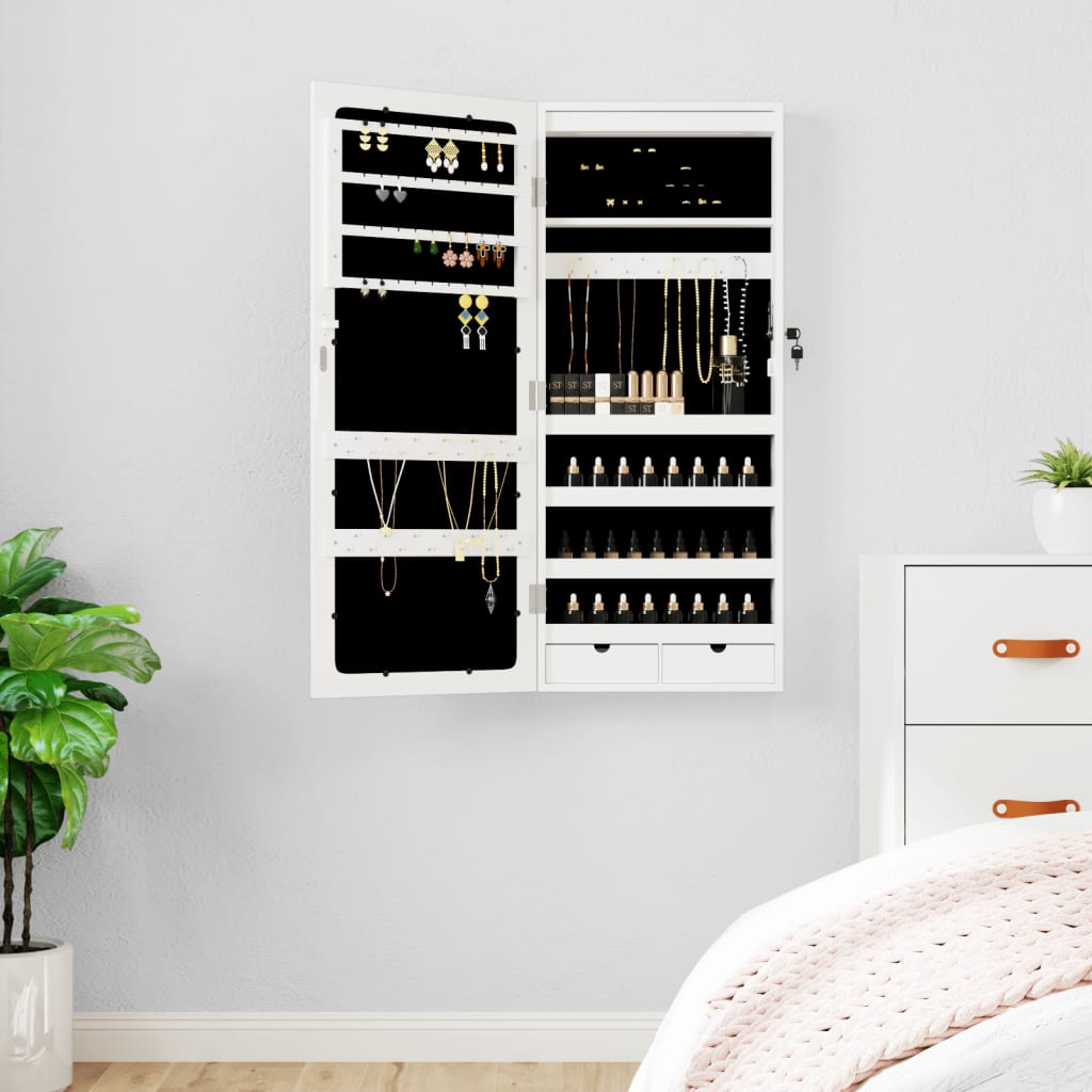 Vidaxx armoire à bijoux avec miroir et LED mural blanc