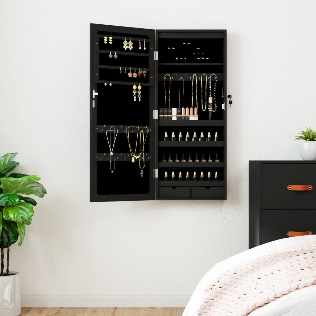 Vidaxx armoire à bijoux avec miroir et LED mural noir
