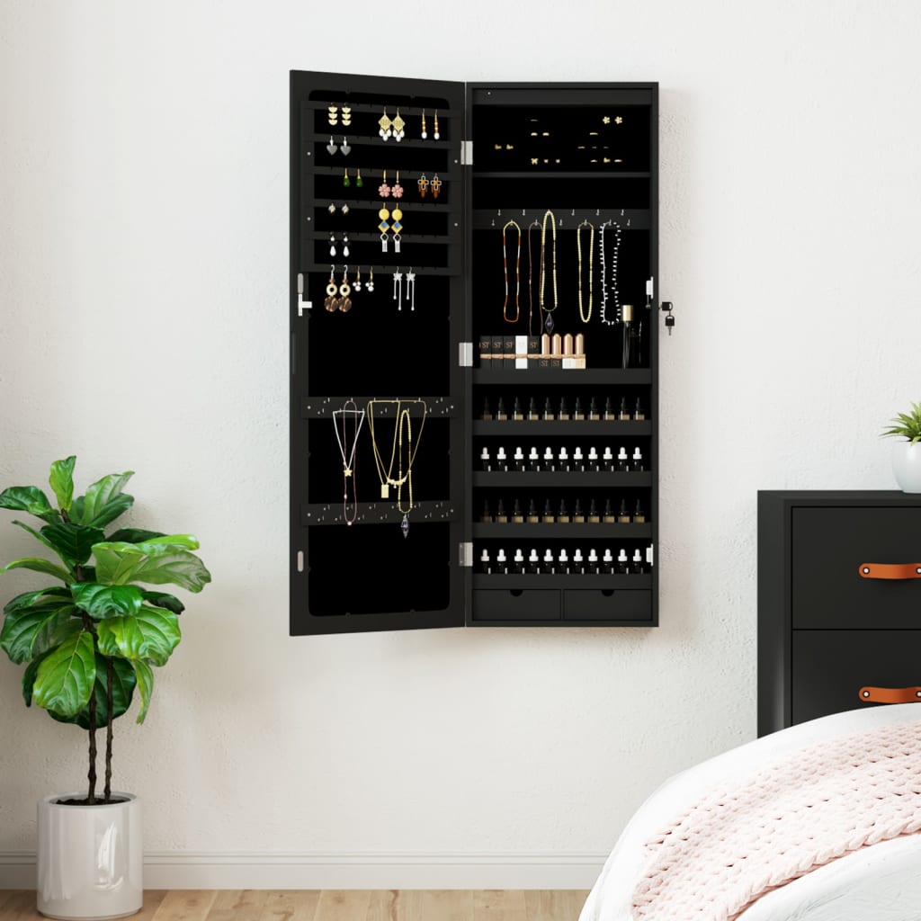 Vidaxx armoire à bijoux avec miroir et LED mural noir