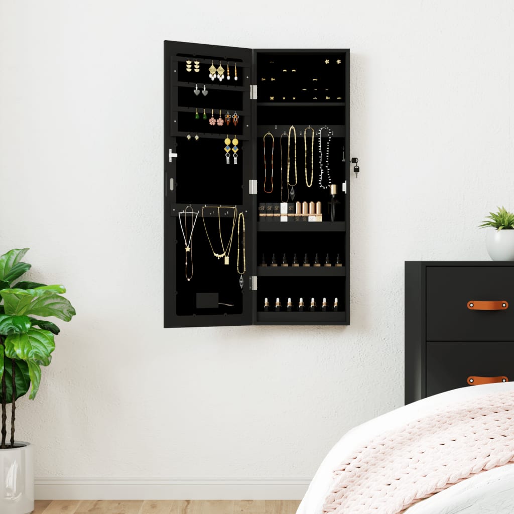 Vidaxx armoire à bijoux avec miroir et LED mural noir