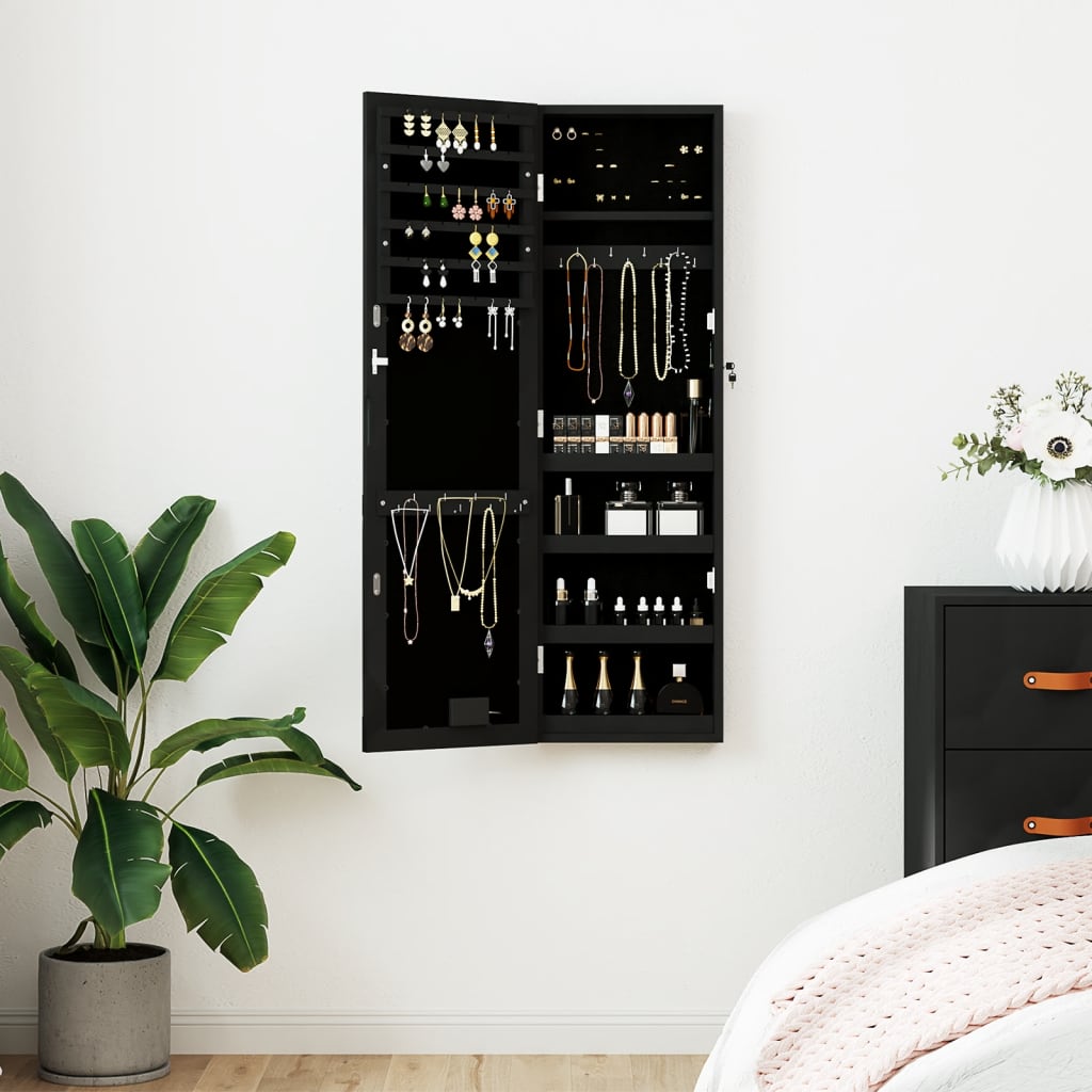 Vidaxx armoire à bijoux avec miroir et LED mural noir