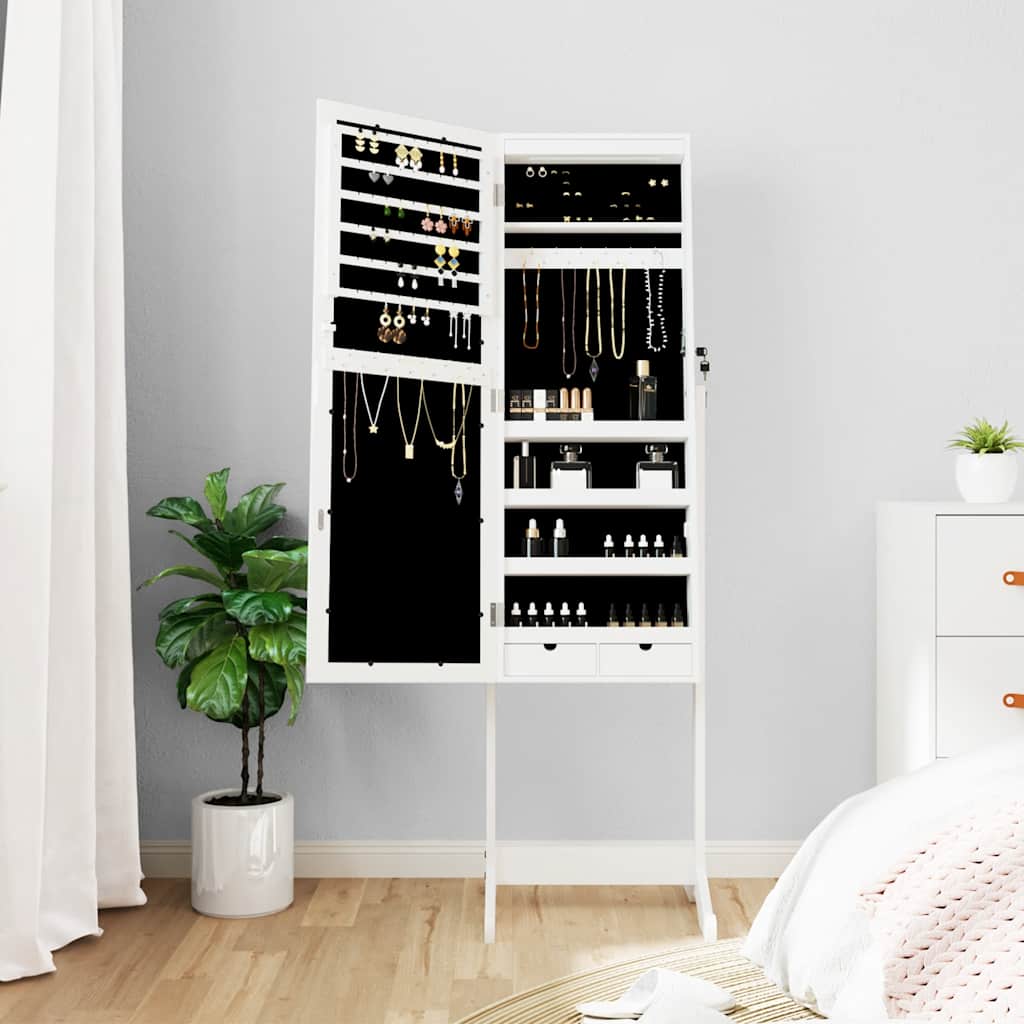 VidaXL armoire à bijoux avec miroir avec éclairage LED, autoportante blanc