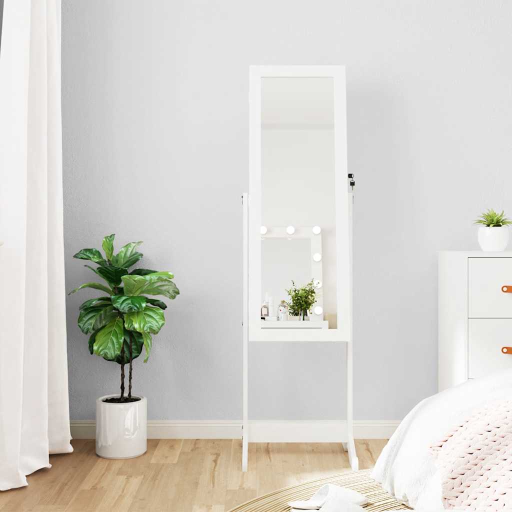 VidaXL armoire à bijoux avec miroir avec éclairage LED, autoportante blanc
