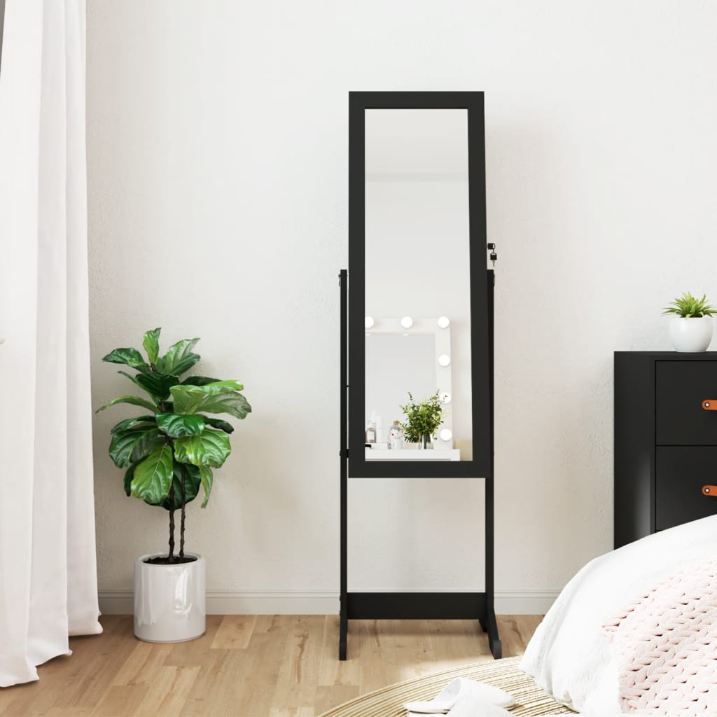 VidaXL armoire à bijoux avec miroir et éclairage LED sur pied noir