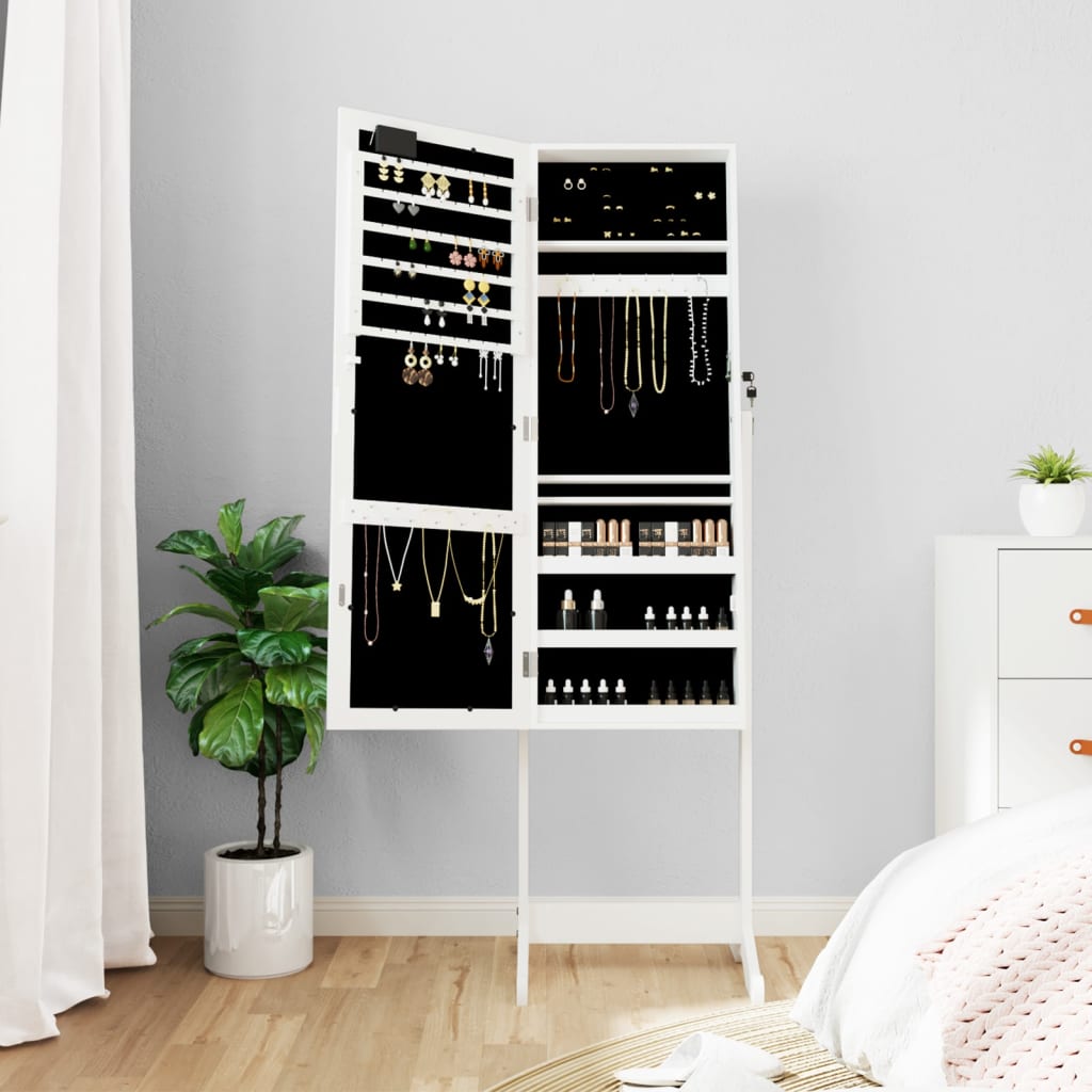 VidaXL armoire à bijoux avec miroir avec éclairage LED, autoportante blanc