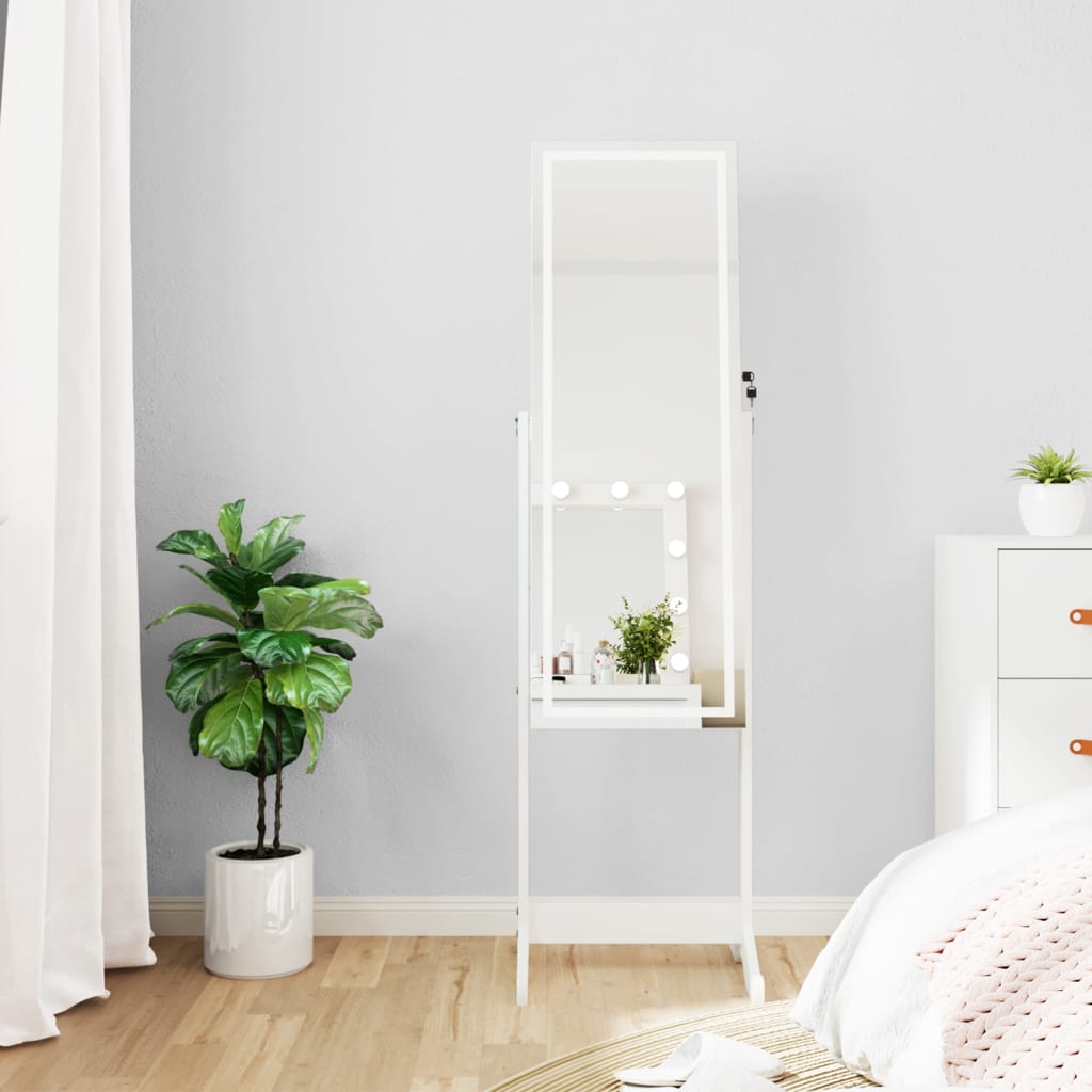 VidaXL armoire à bijoux avec miroir avec éclairage LED, autoportante blanc