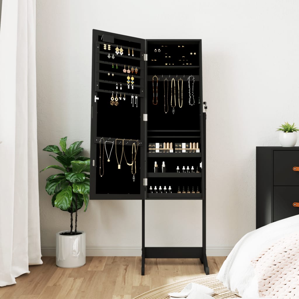 VidaXL armoire à bijoux avec miroir et éclairage LED sur pied noir